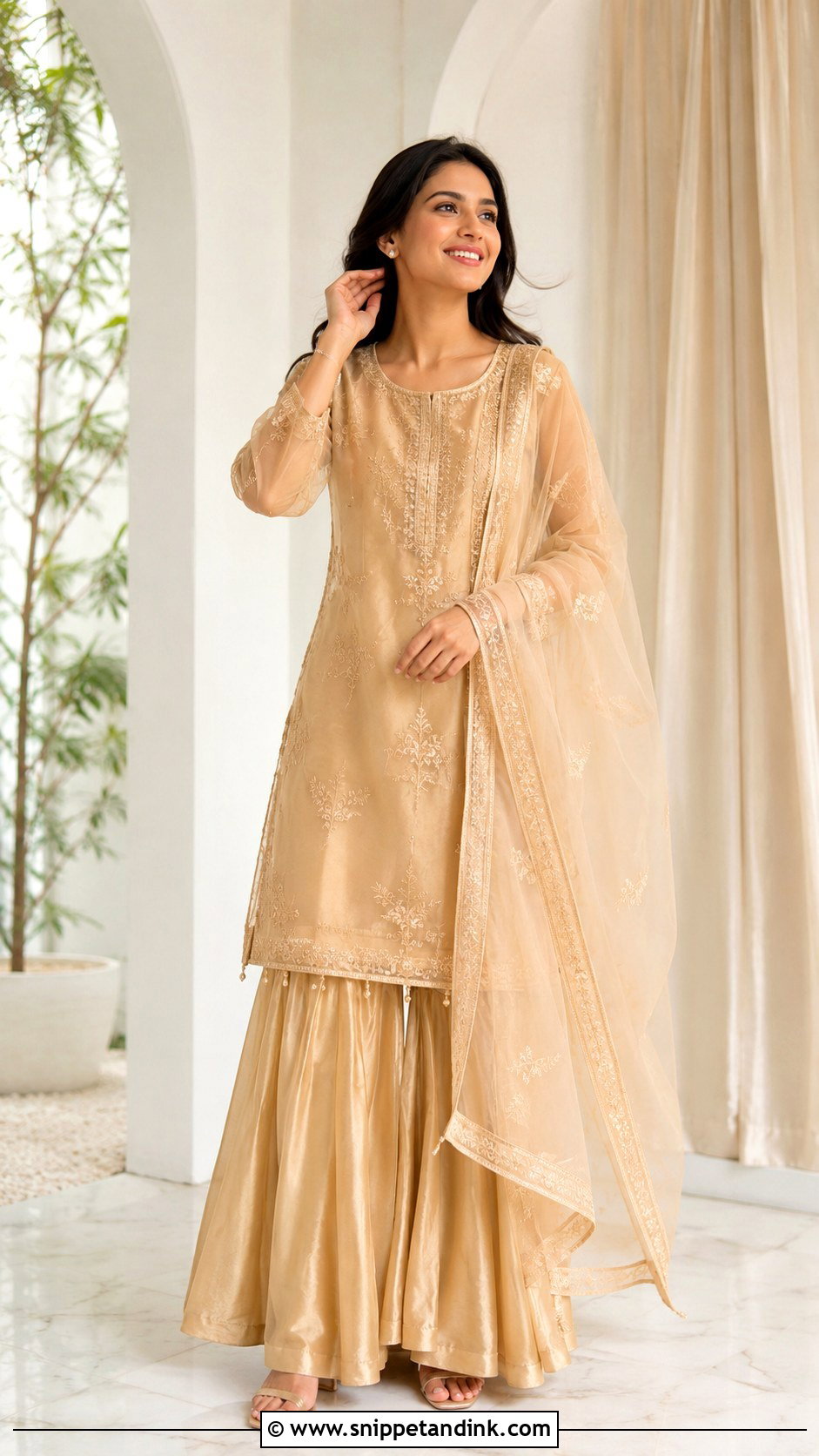 Golden Sharara With Organza Kurta - Snippet and Ink - 25 Golden Sharara Ideas