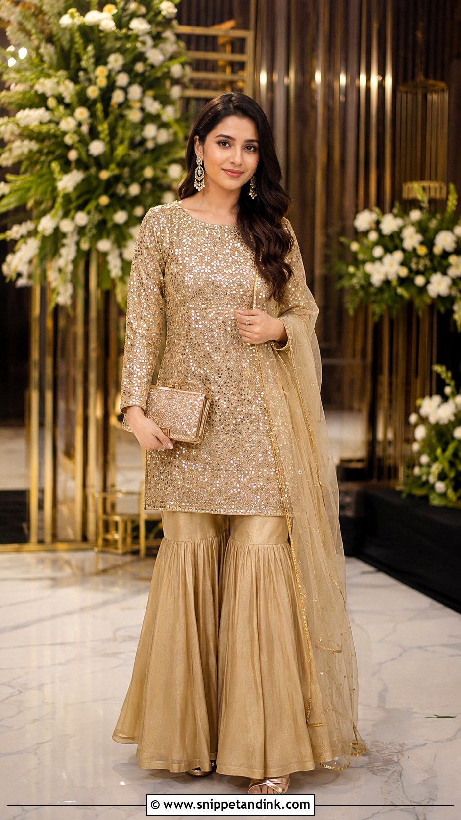 Golden Sharara With Sequin Kurti - Snippet and Ink - 25 Golden Sharara Ideas