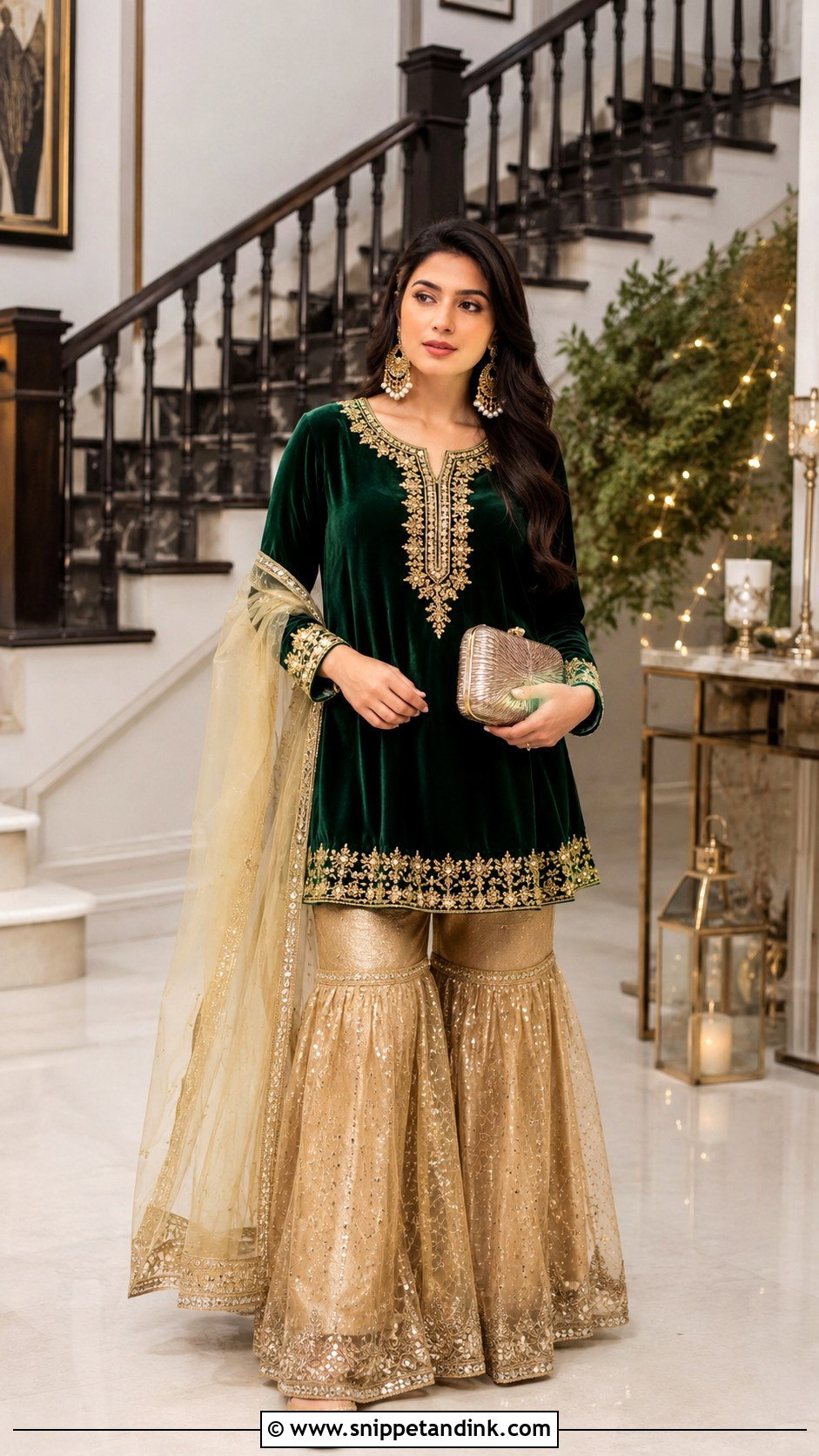 Golden Sharara With Velvet Kurti - Snippet and Ink - 25 Golden Sharara Ideas