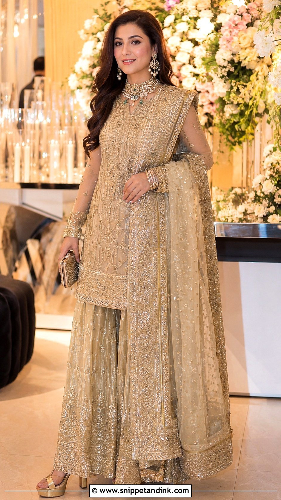 Golden Sharara With Zardozi Work - Snippet and Ink - 25 Golden Sharara Ideas