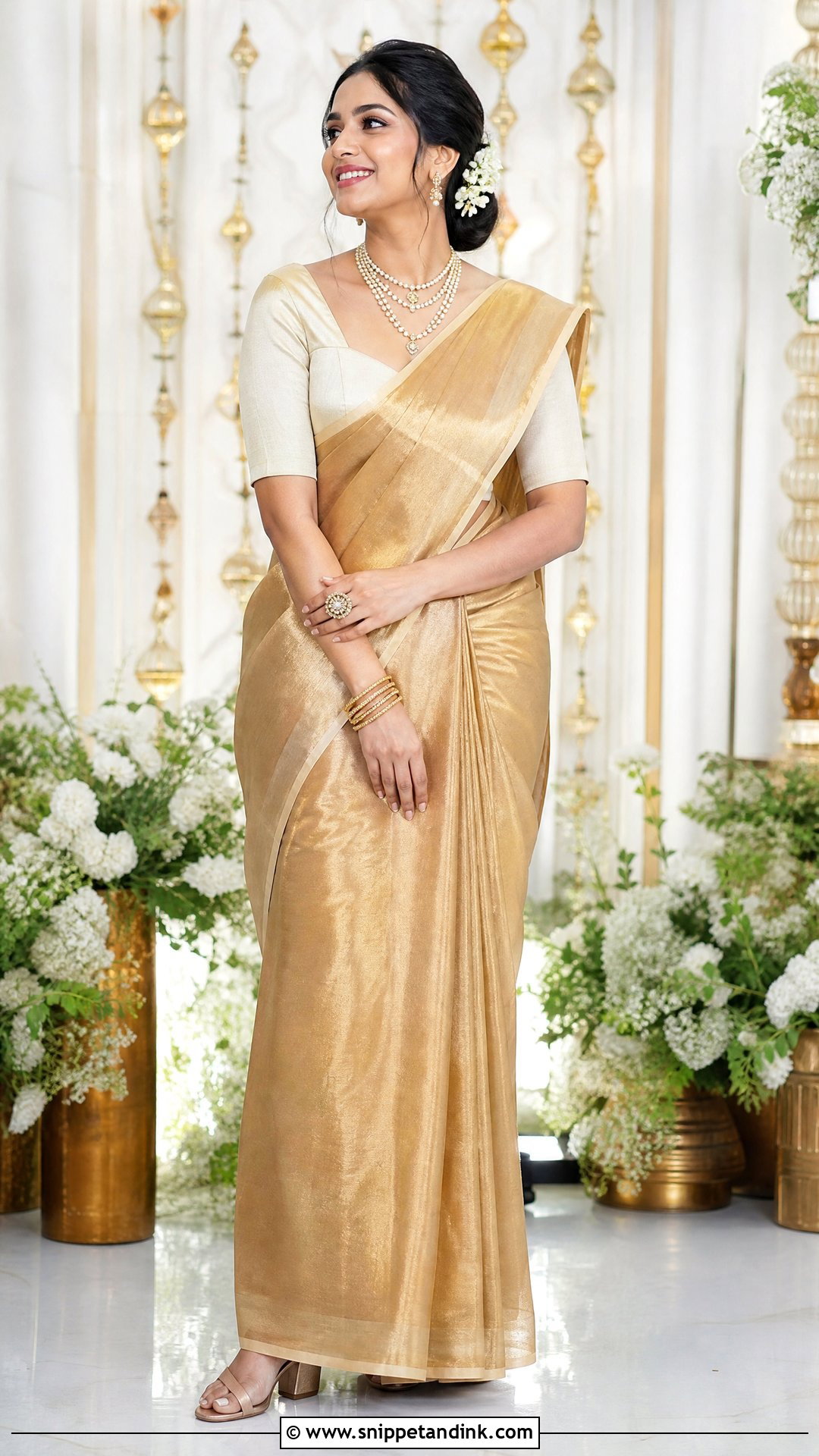 Golden Tissue Bridal Saree - Snippet and Ink - 25 Golden Bridal Dress Ideas