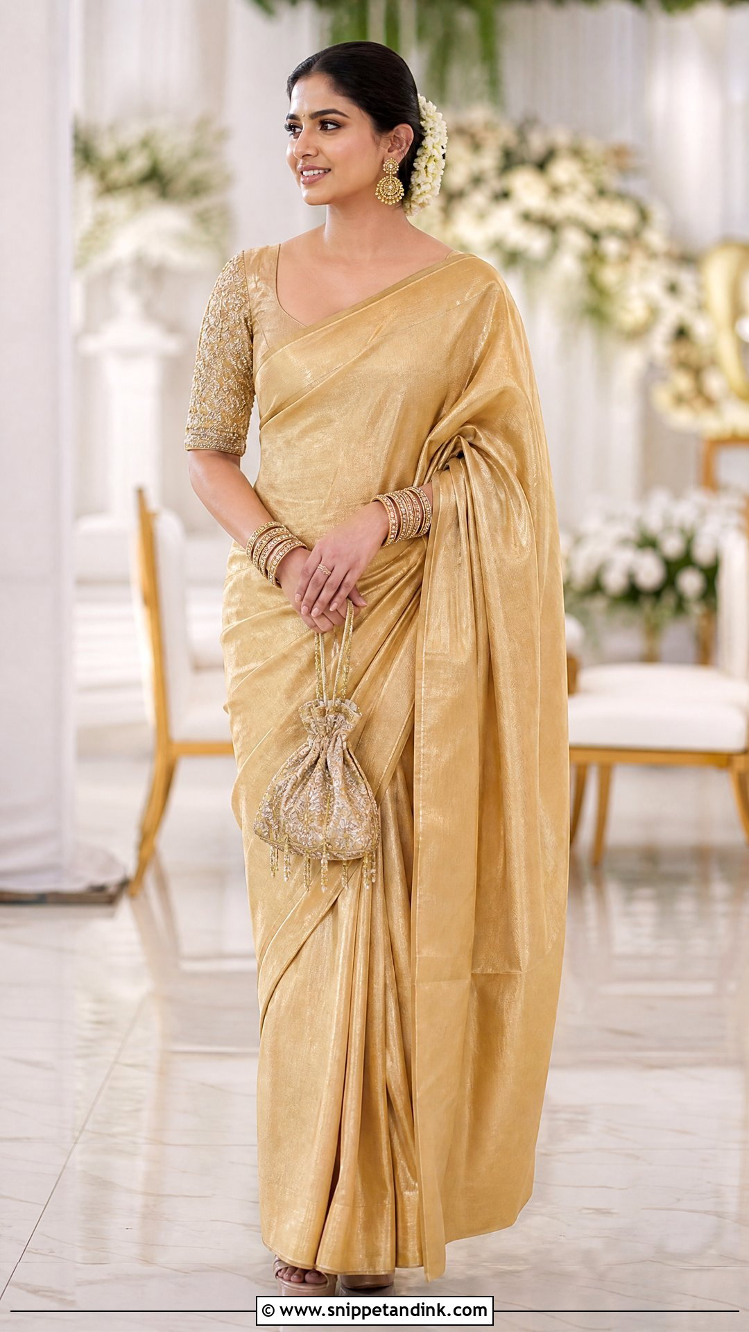 Golden Tissue Saree With Embroidered Blouse - Snippet and Ink - 20 New Sadi Designs 2023