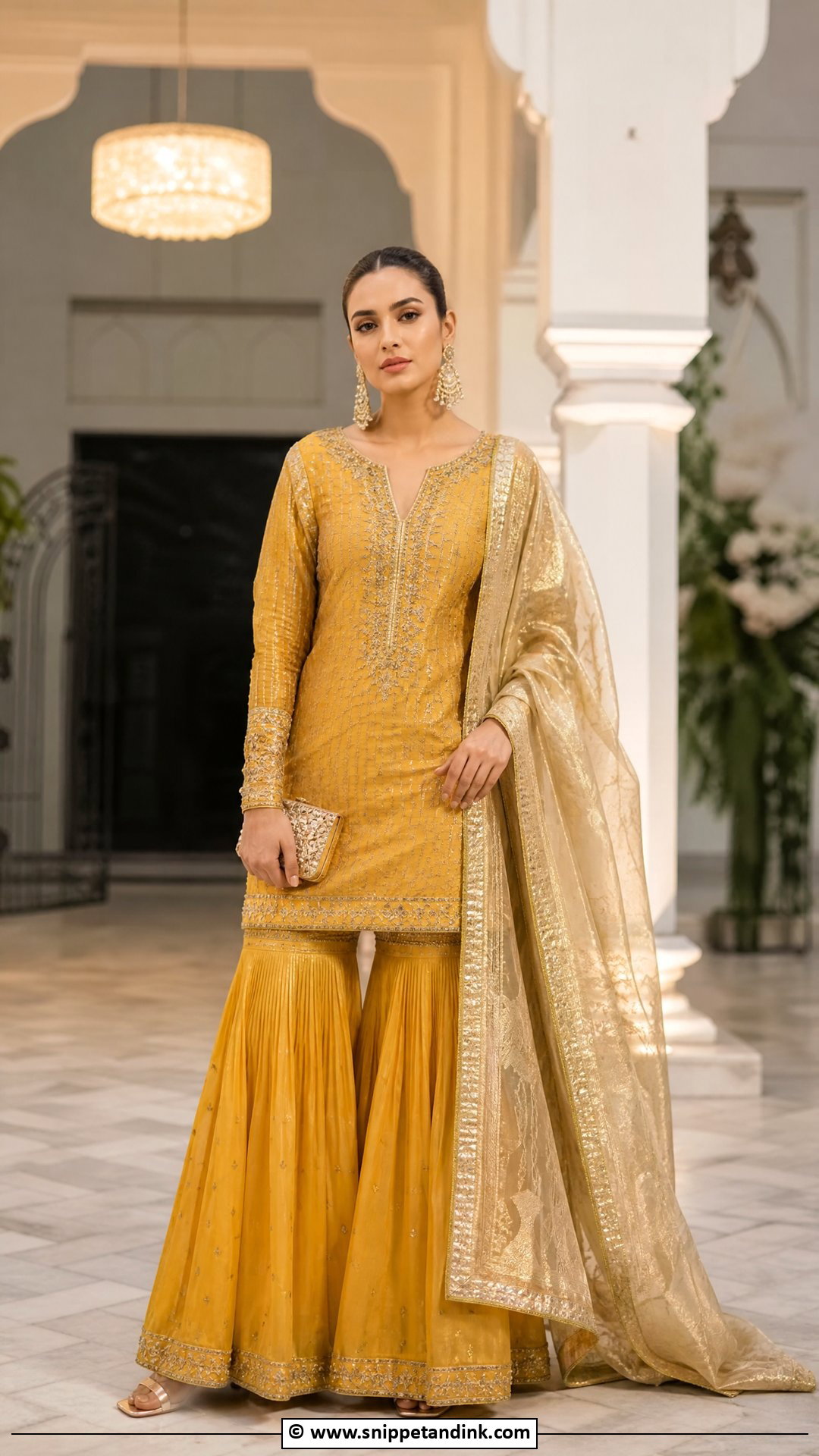 Golden Yellow Sharara Outfit - Snippet and Ink - 30 Yellow Sharara Ideas