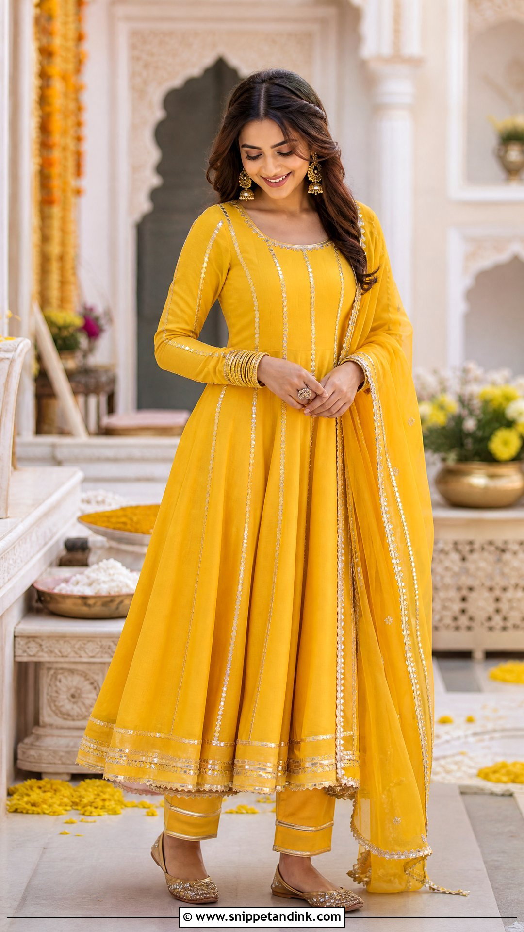 Gota Patti Anarkali Haldi Outfit - Snippet and Ink - 25 Aesthetic Haldi Outfits