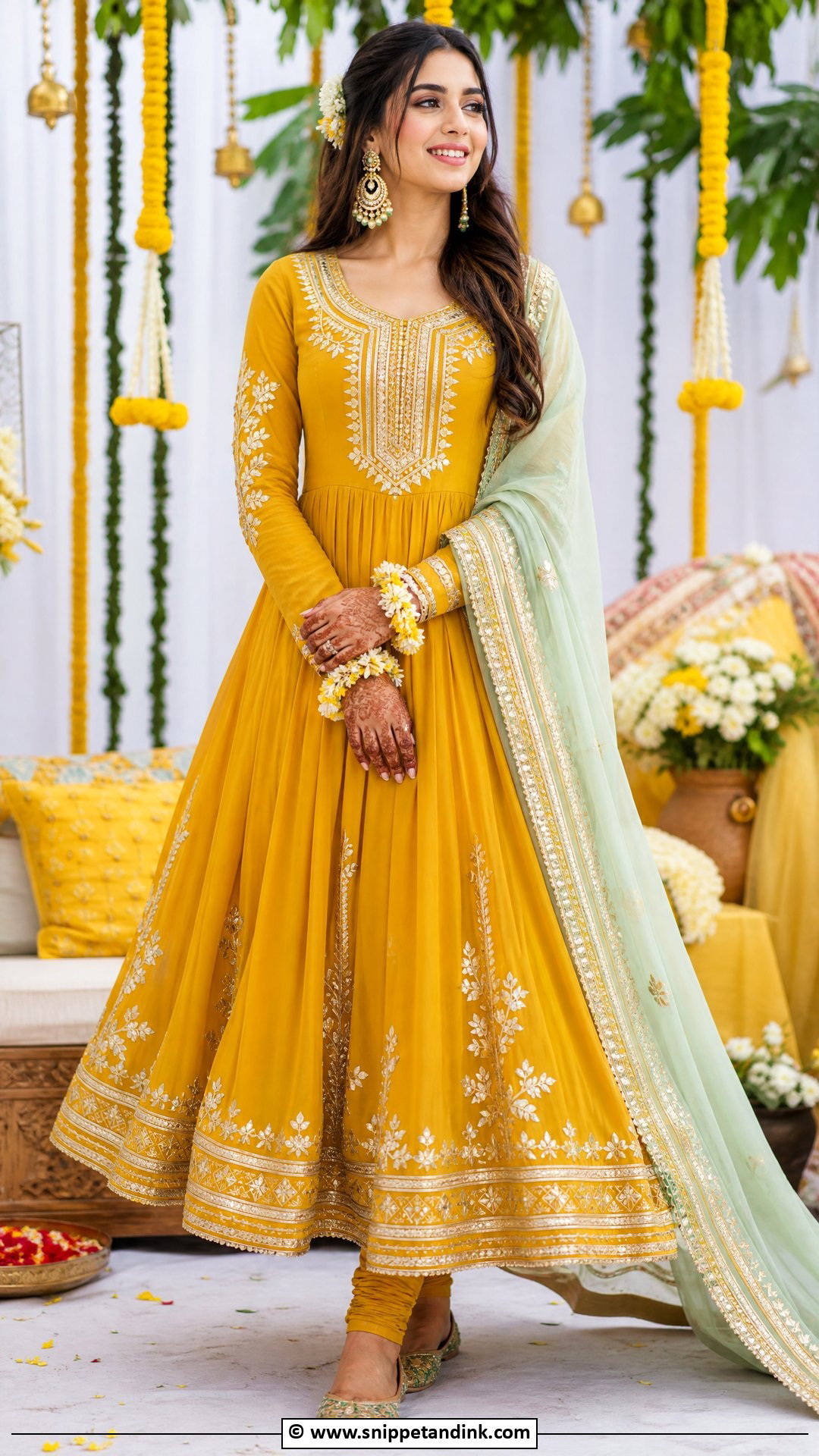 Gota Patti Anarkali Mehendi Outfit - Snippet and Ink - 35 Mehendi Outfits for Bride