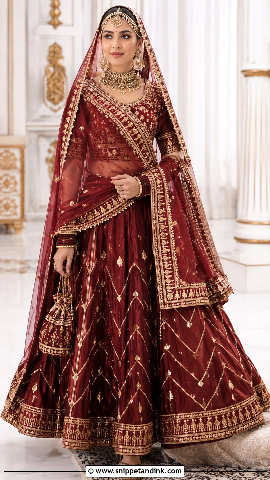 Gota Patti Bridal Chunri Dupatta With Maroon Lehenga - Snippet and Ink - 20 Bridal Chunri Dupatta Ideas