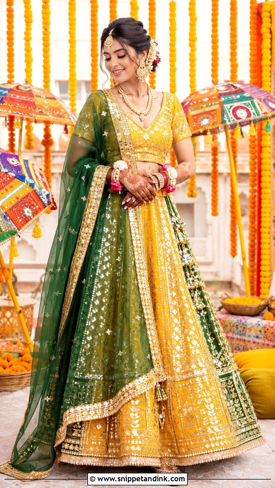 Gota Patti Bridal Mehndi Lehenga - Snippet and Ink - 25 Bridal Mehndi Dresses