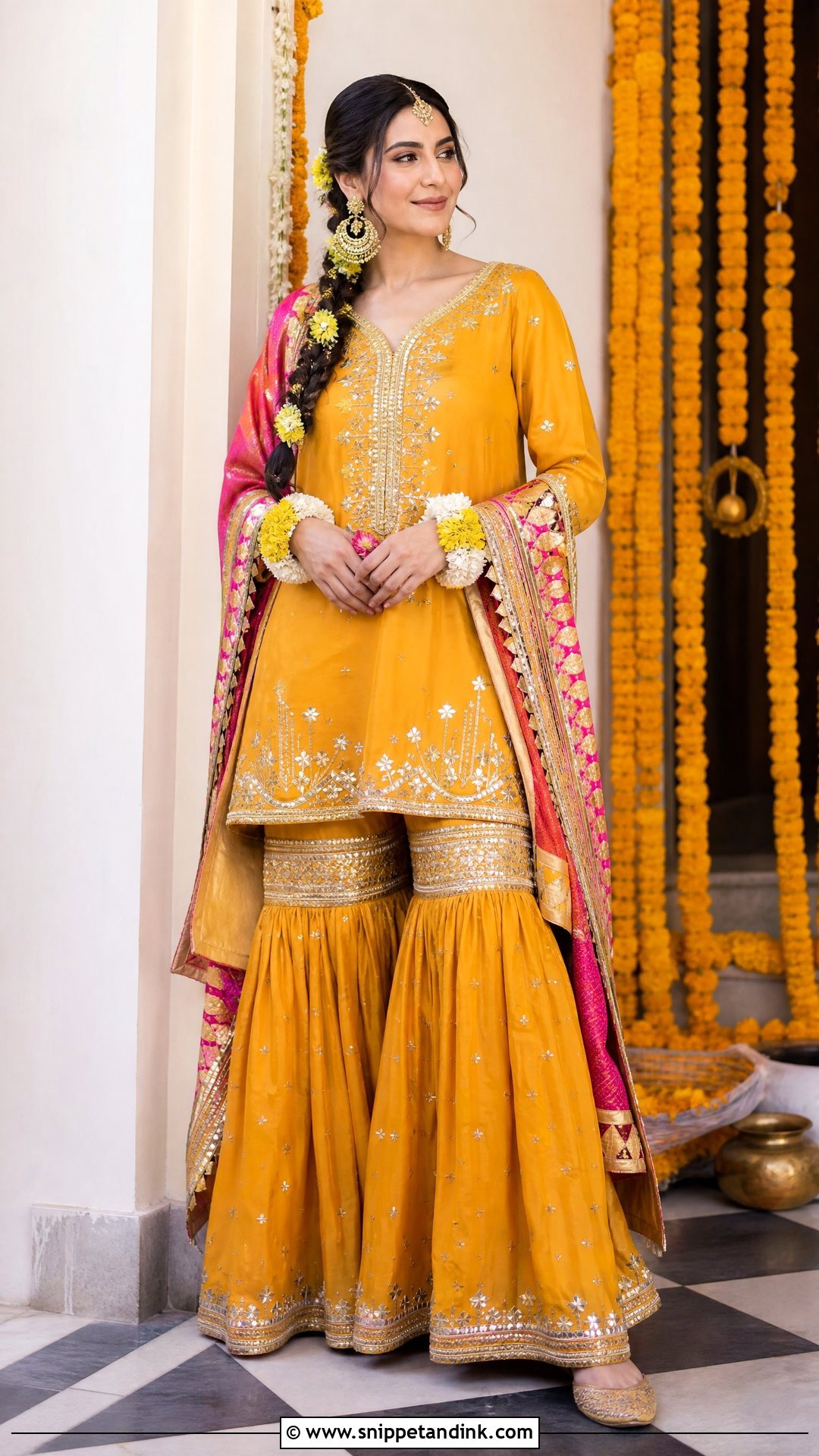Gota Patti Gharara Mayoon Outfit - Snippet and Ink - 20 Pakistani Mayoon Outfits