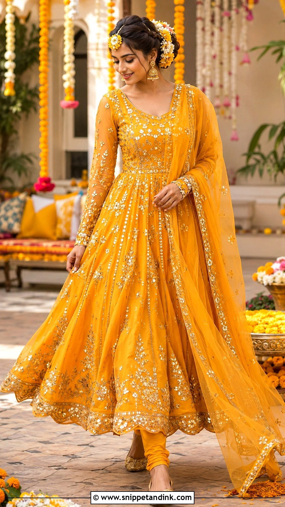 Gota Patti Haldi Anarkali - Snippet and Ink - 20 Haldi Night Outfit Ideas