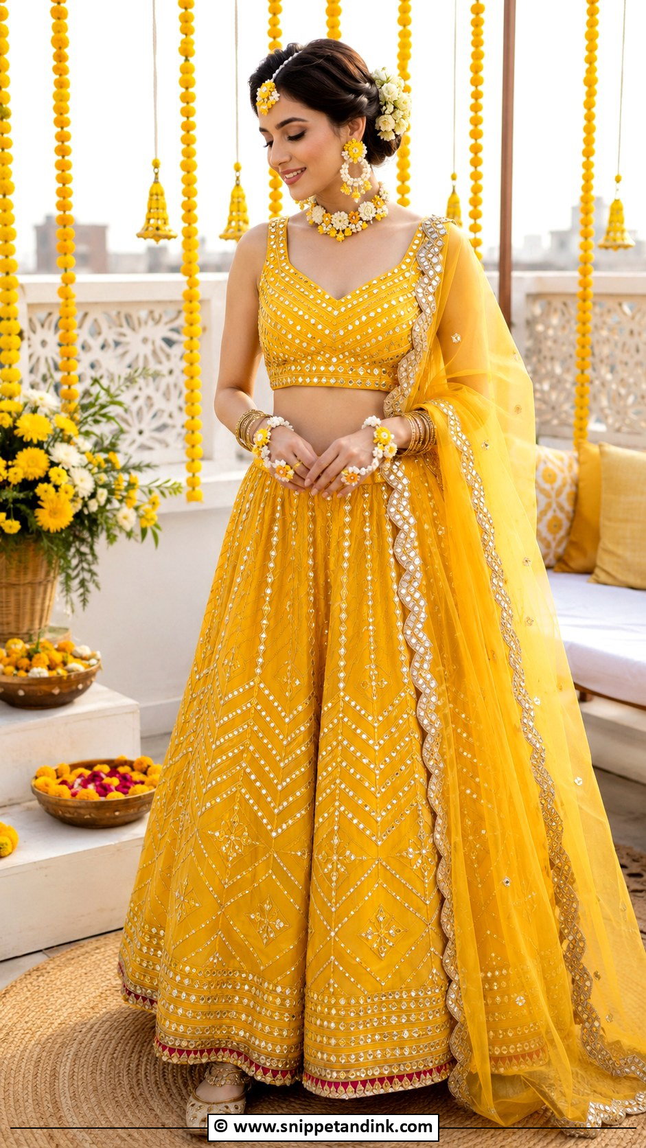 Gota Patti Haldi Lehenga For Bride - Snippet and Ink - 30 Haldi Outfit Ideas for Bride