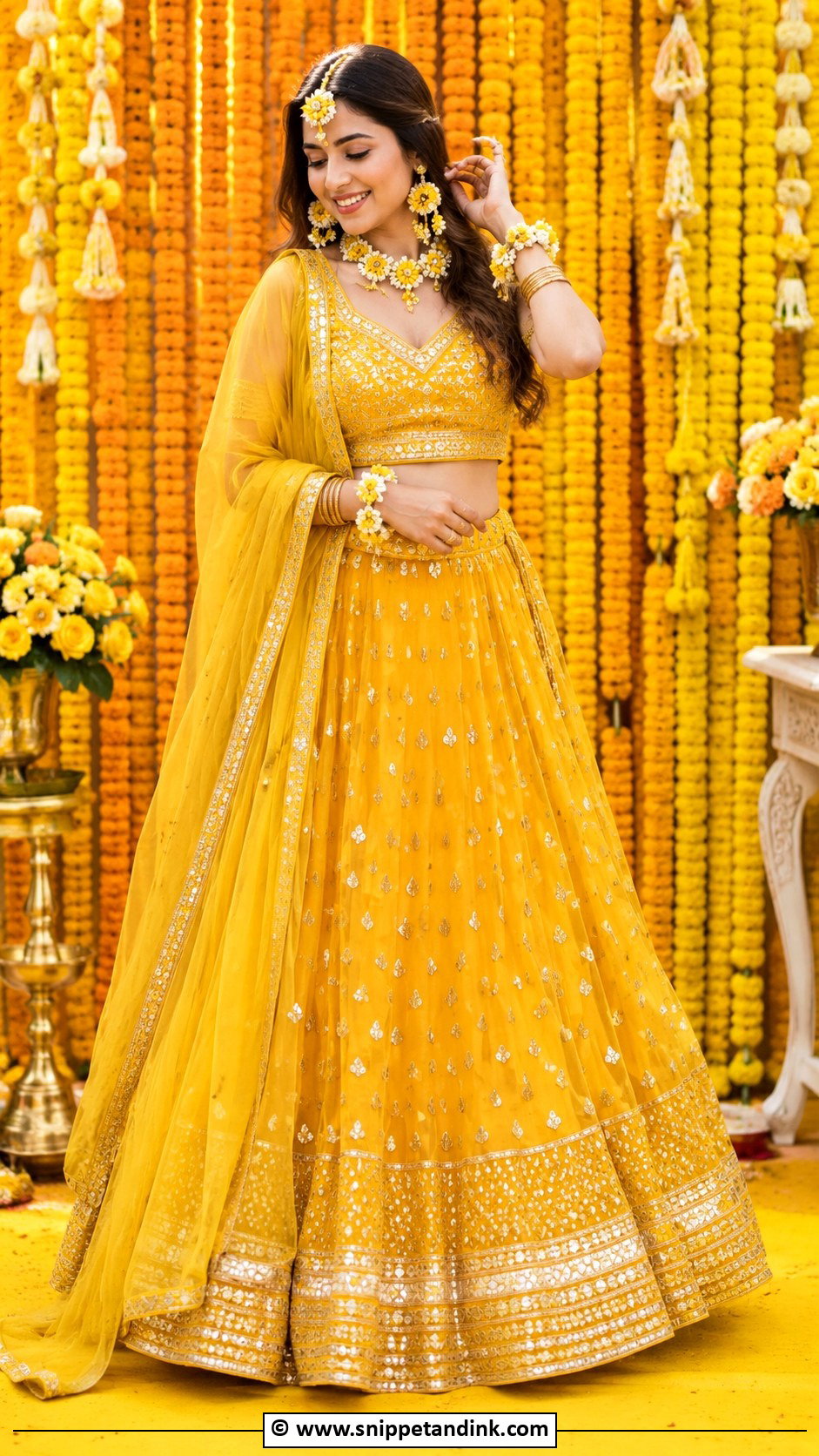 Gota Patti Lehenga For Haldi Bride - Snippet and Ink - 30 Haldi Bridal Outfit Ideas