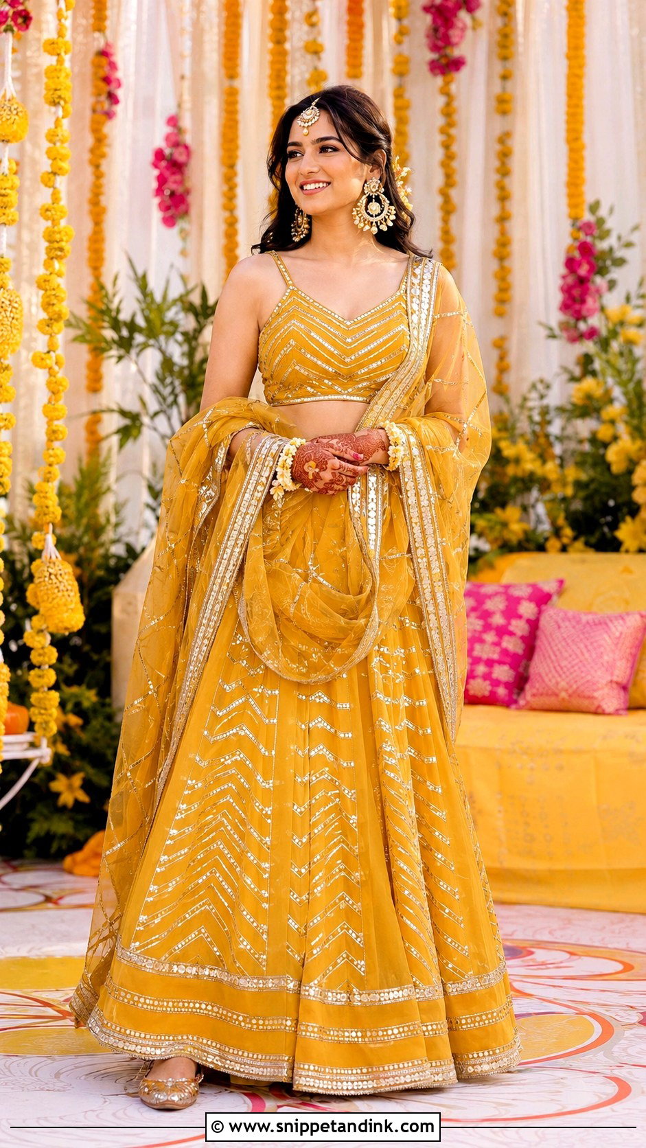 Gota Patti Lehenga Mehandi Dress for Bride - Snippet and Ink - 25 Mehandi Dress for Bride Ideas