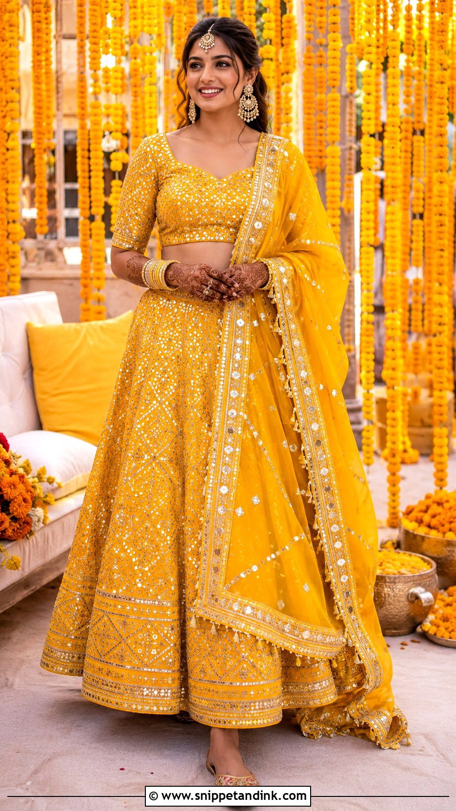 Gota Patti Lehenga Mehandi Outfit - Snippet and Ink - 25 Indian Bridal Mehandi Outfits Brides