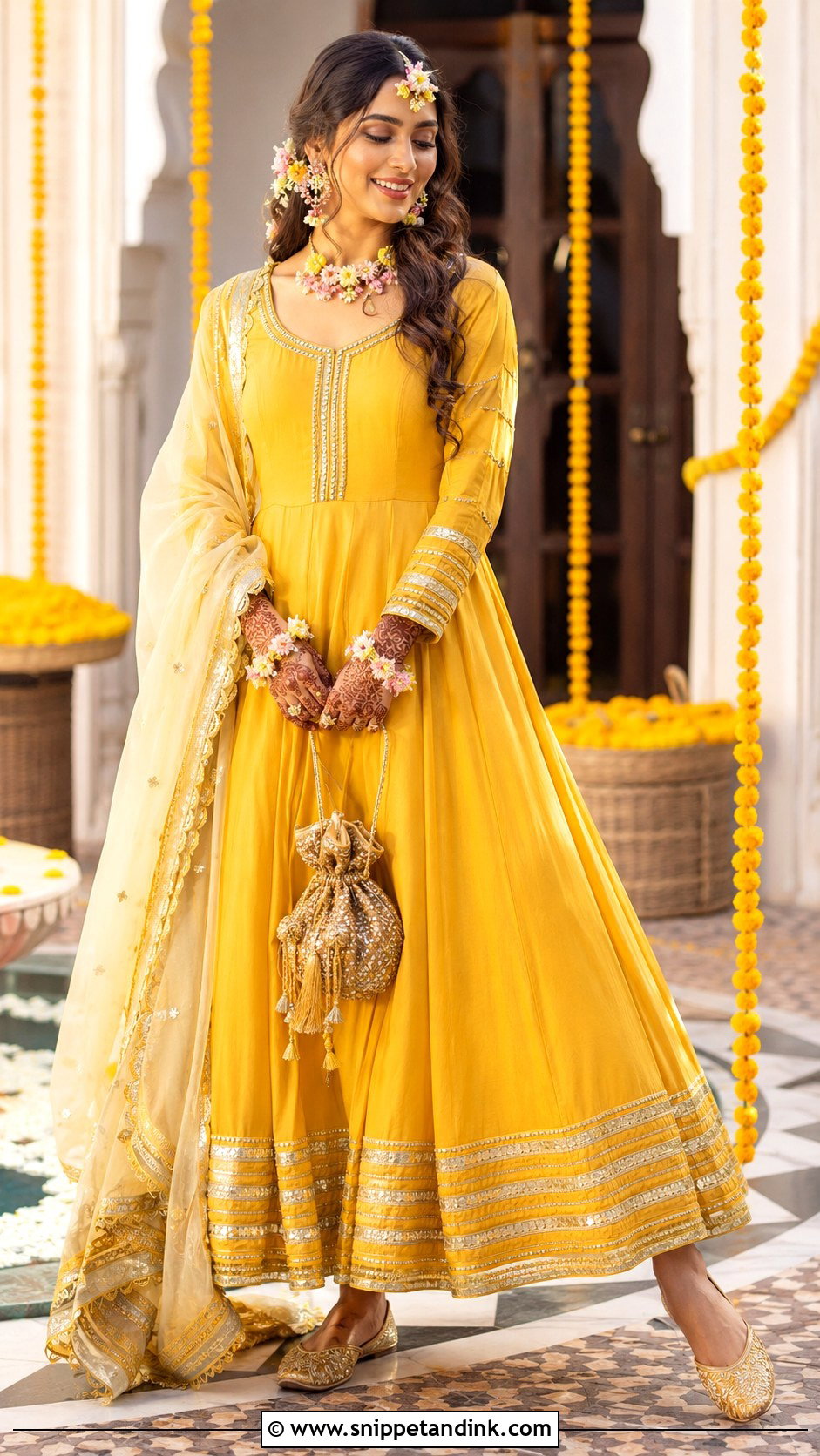 Gota Patti Mehendi Anarkali - Snippet and Ink - 25 Mehendi Outfit for Bride Ideas