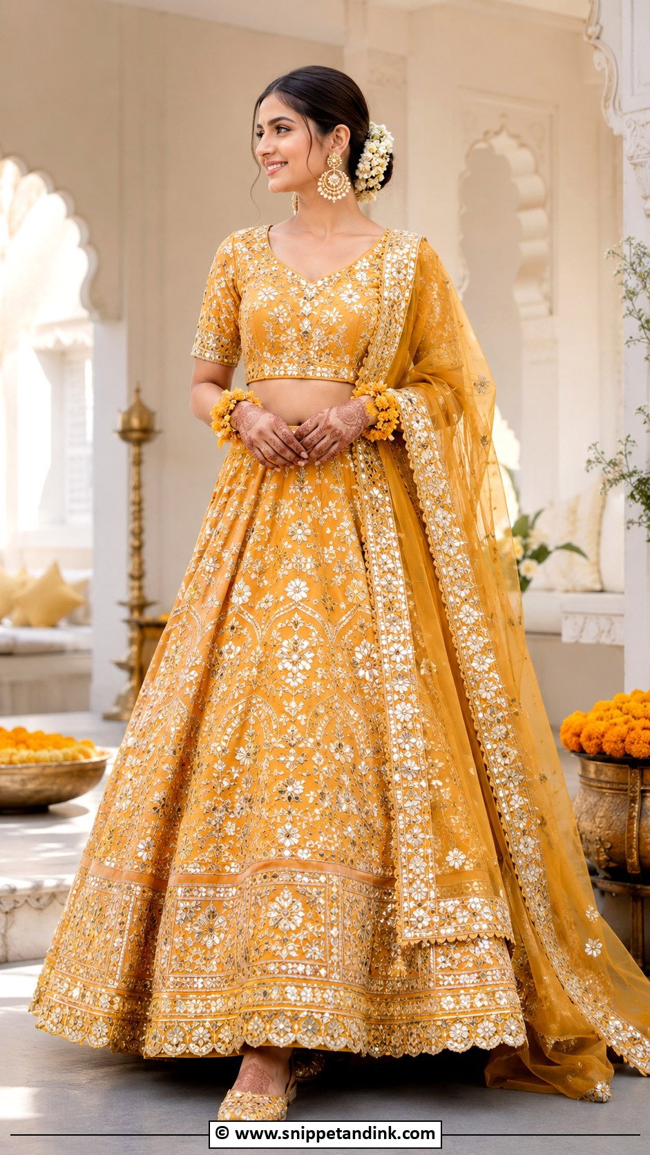 Gota Patti Mehendi Bridal Lehenga - Snippet and Ink - 30 Mehendi Bridal Outfit Ideas