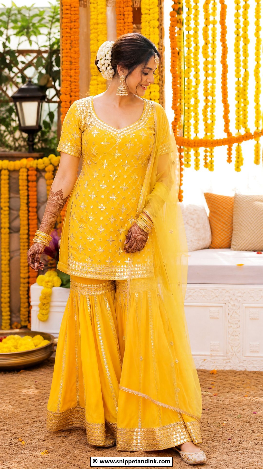 Gota Patti Mehndi Dress For Bride - Snippet and Ink - 35 Mehndi Dress for Bride Ideas