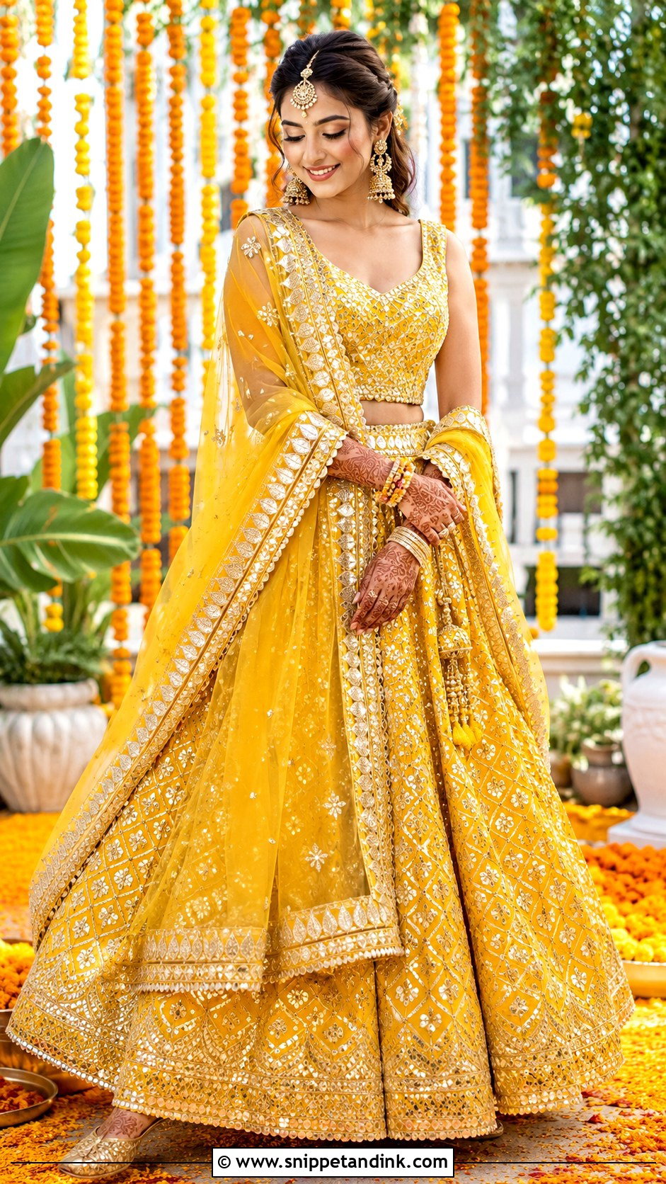 Gota Patti Mehndi Lehenga Outfit - Snippet and Ink - 30 Mehndi Outfit for Bride Ideas