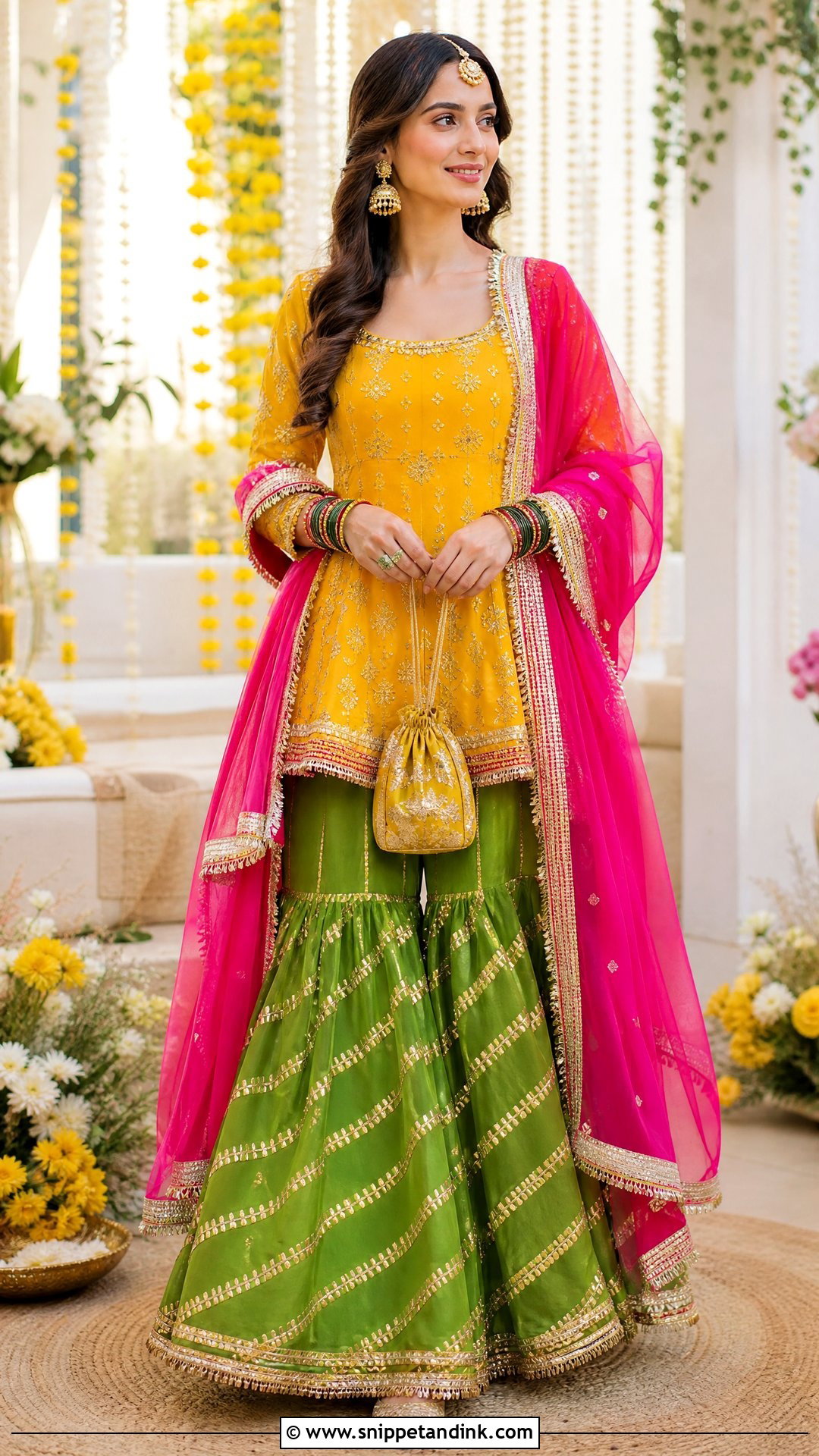 Gota Work Bridal Mehandi Gharara - Snippet and Ink - 20 Pakistani Mehandi Dresses for Brides