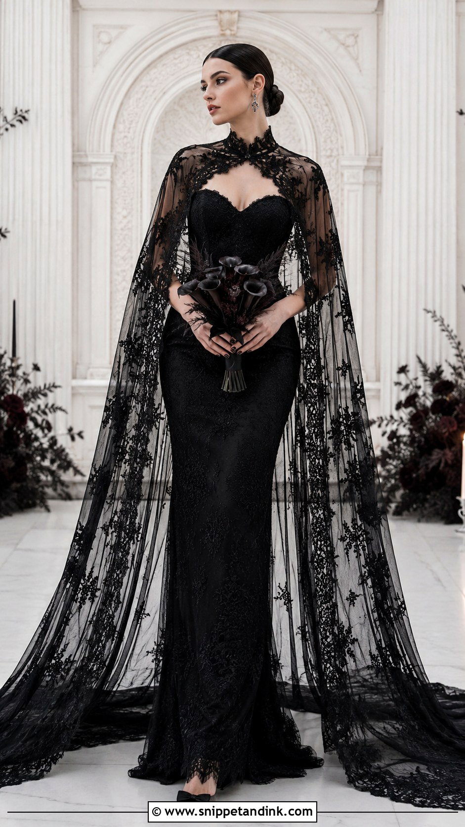 Gothic Black Wedding Dress With Cape - Snippet and Ink - 25 Gothic Black Wedding Dress Ideas