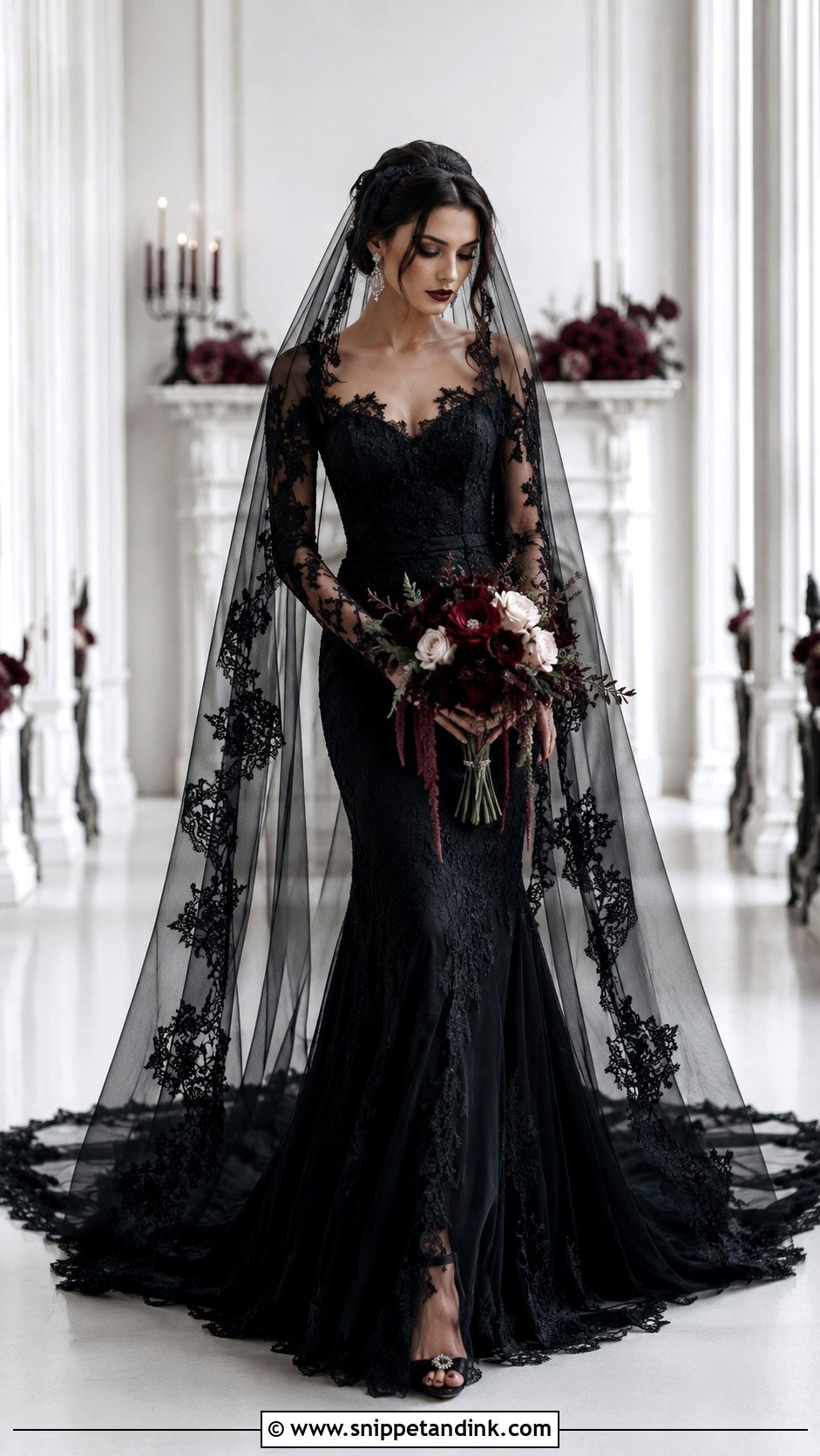 Gothic Black Wedding Dress With Veil - Snippet and Ink - 25 Gothic Black Wedding Dress Ideas