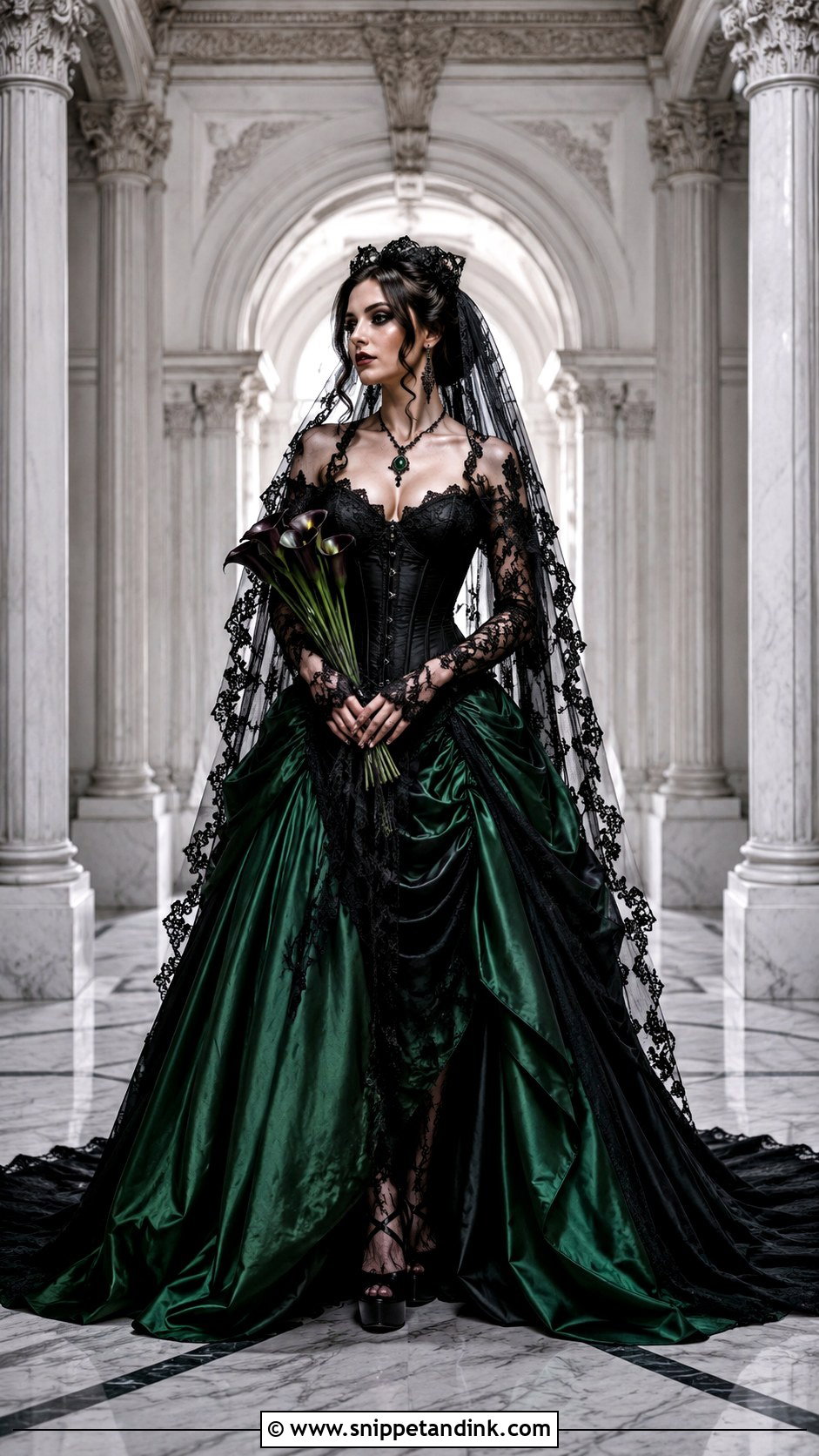 Gothic Black and Green Wedding Dress With Long Train - Snippet and Ink - 20 Black and Green Wedding Dress Ideas