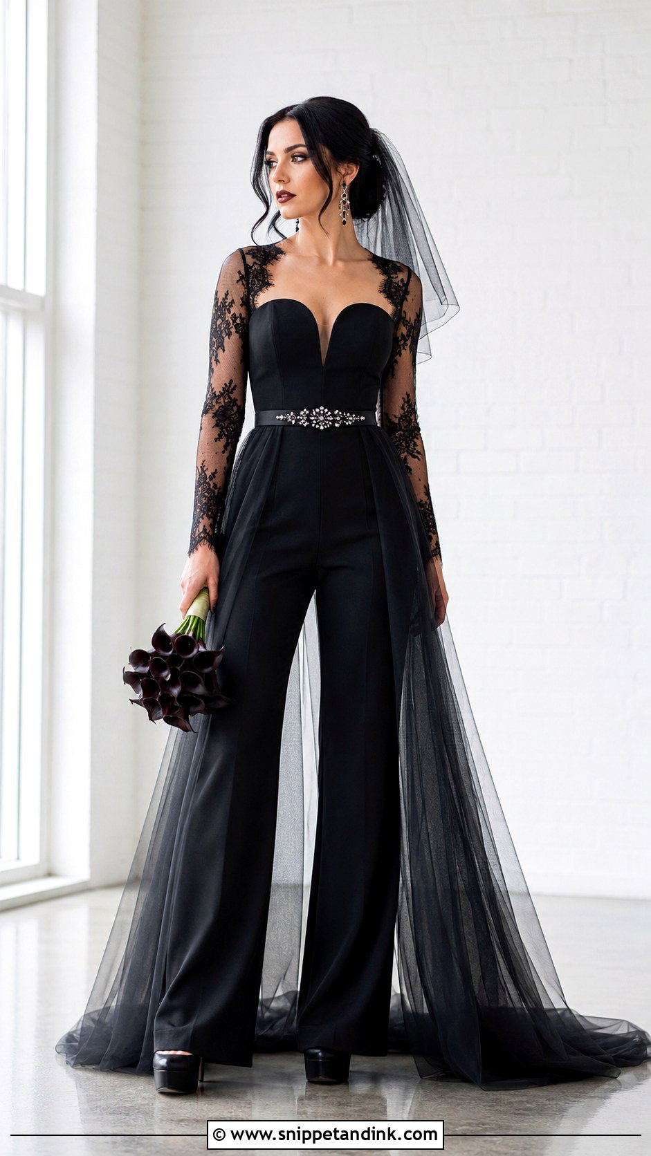 Gothic Bridal Jumpsuit - Snippet and Ink - 20 Gothic Bridal Ideas