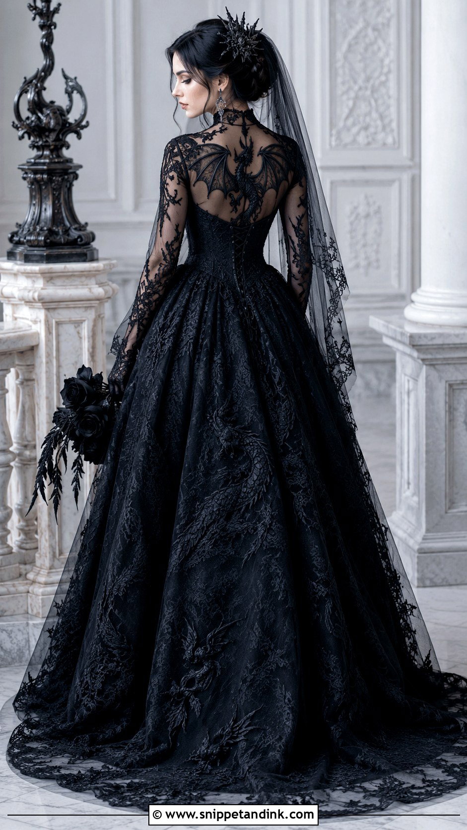 Gothic Dragon Wedding Dress With Lace - Snippet and Ink - 20 Dragon Wedding Dress Ideas