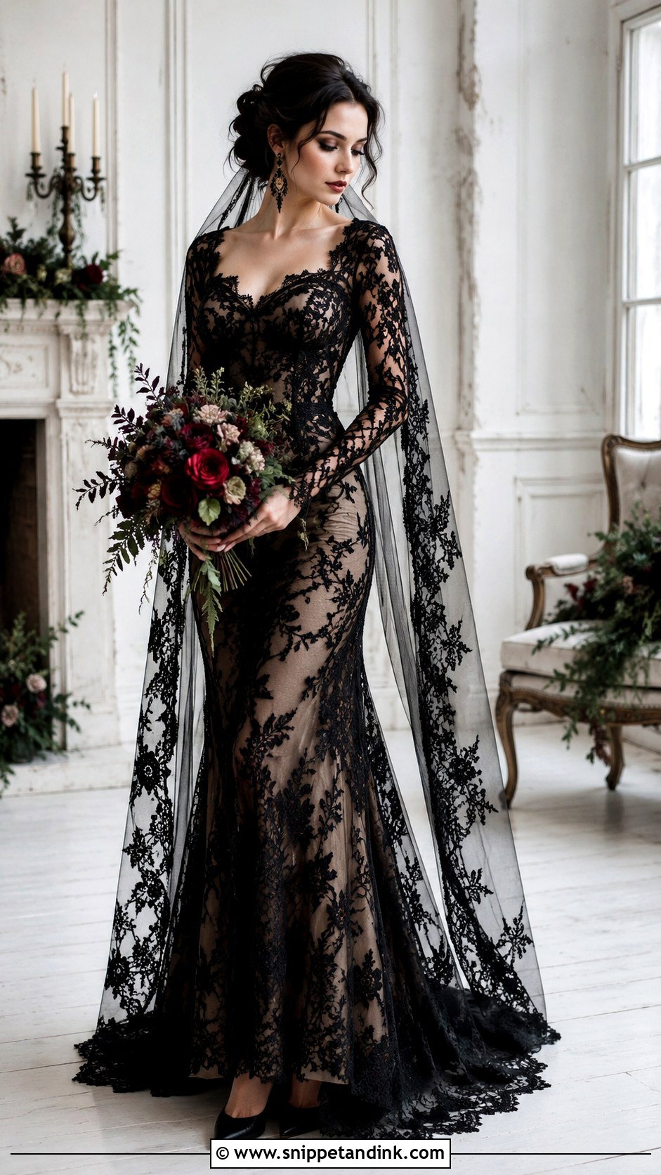Gothic Floral Lace Wedding Dress - Snippet and Ink - 25 Vintage Gothic Wedding Dress Ideas