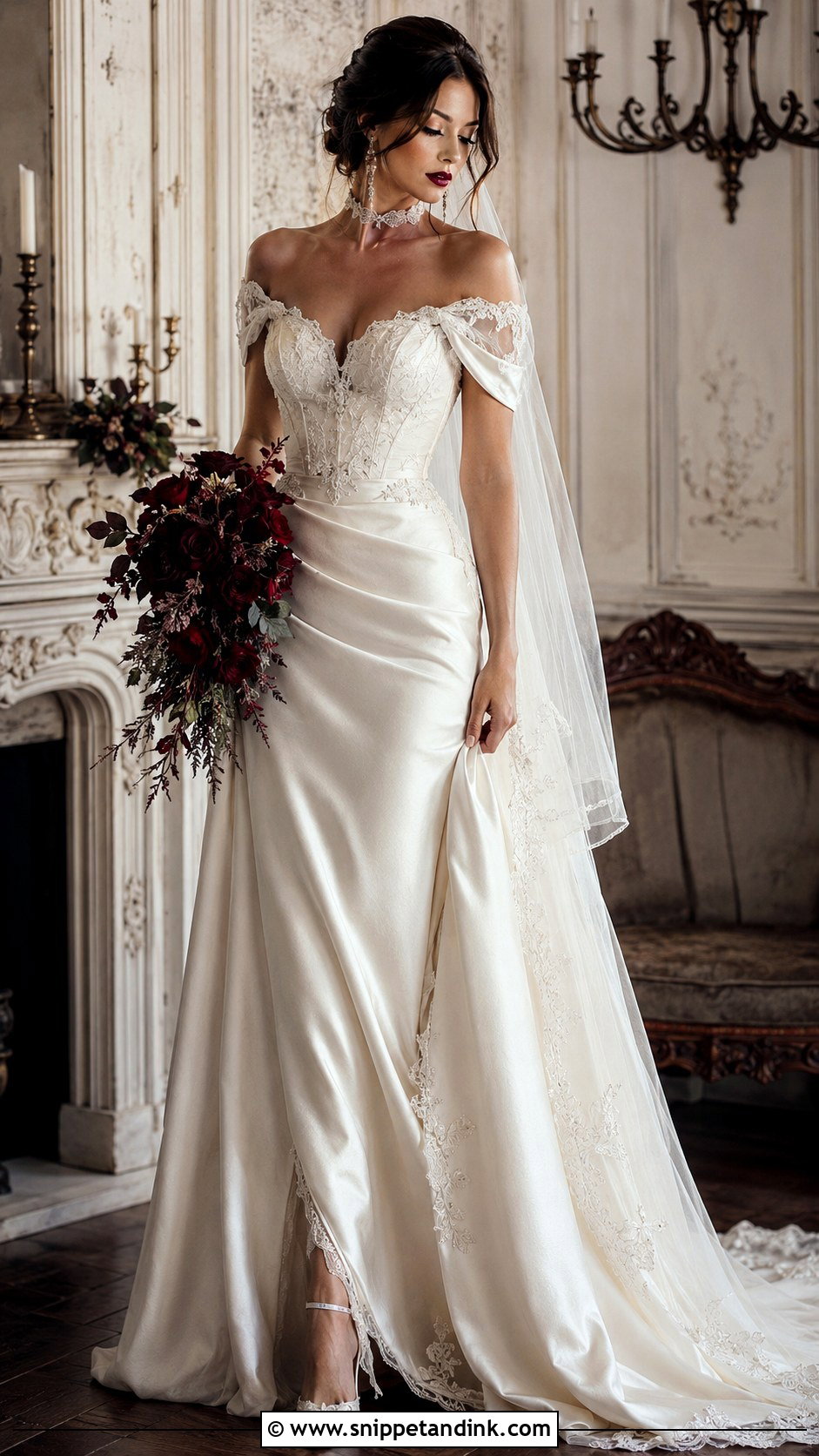 Gothic Off Shoulder Wedding Dress - Snippet and Ink - 25 Vintage Gothic Wedding Dress Ideas
