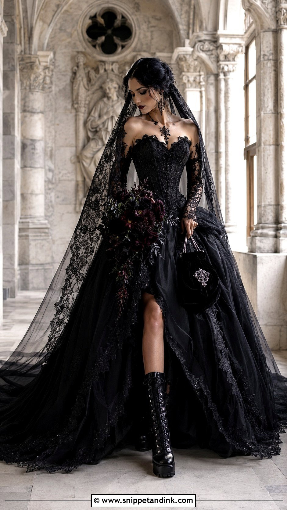 Gothic Rock Wedding Dress With Cathedral Veil - Snippet and Ink - 20 Rock Wedding Dress Ideas