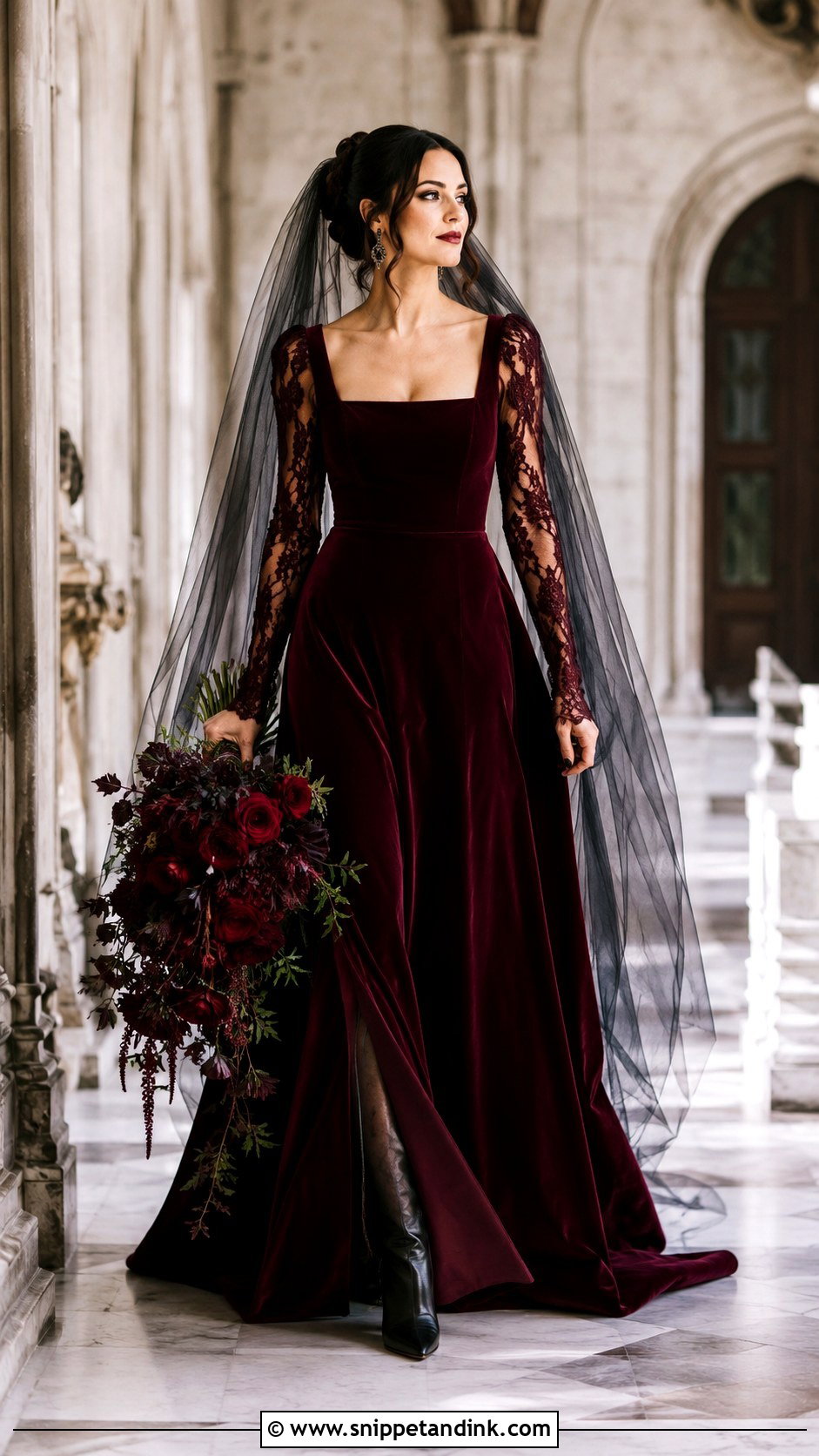 Gothic Velvet Dress Wedding Outfit - Snippet and Ink - 20 Alternative Wedding Outfit Ideas