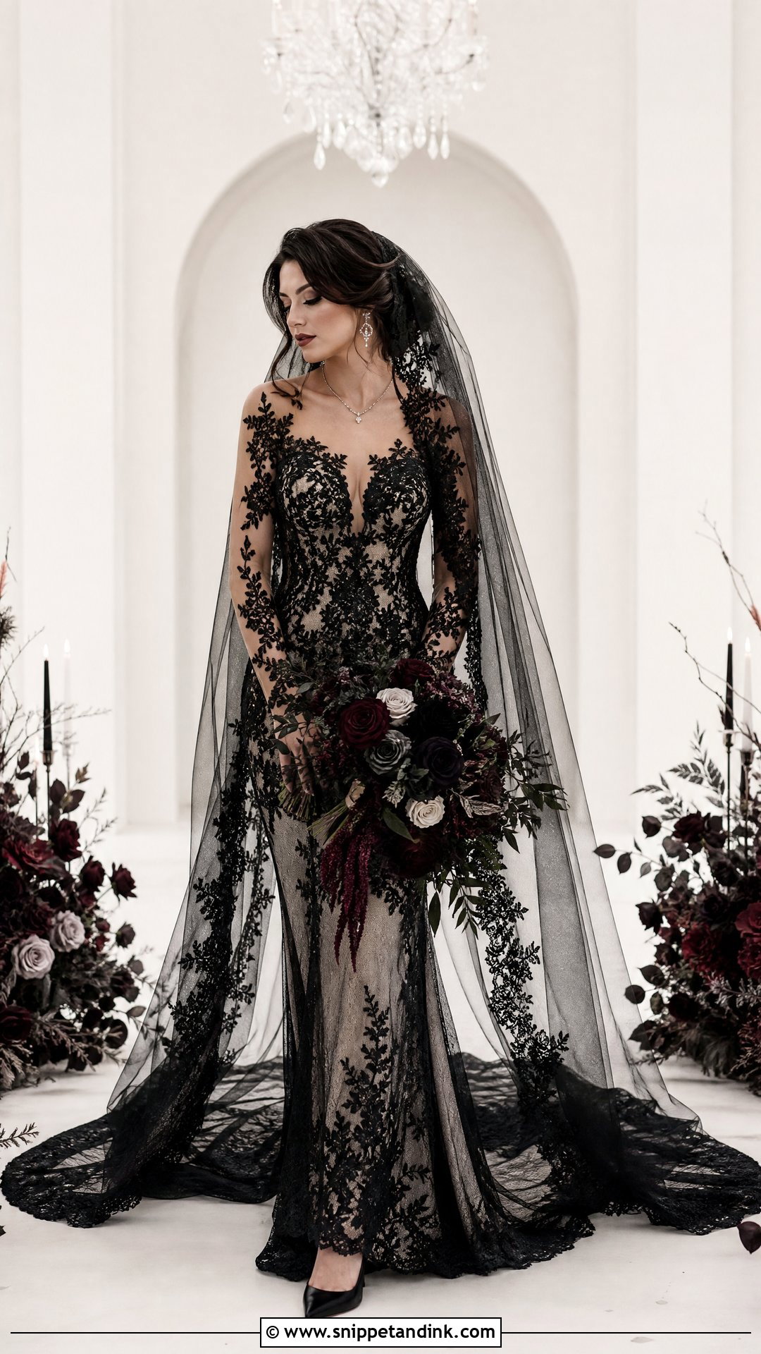Gothic Wedding Dress With Black Veil - Snippet and Ink - 25 Gothic Wedding Dresses
