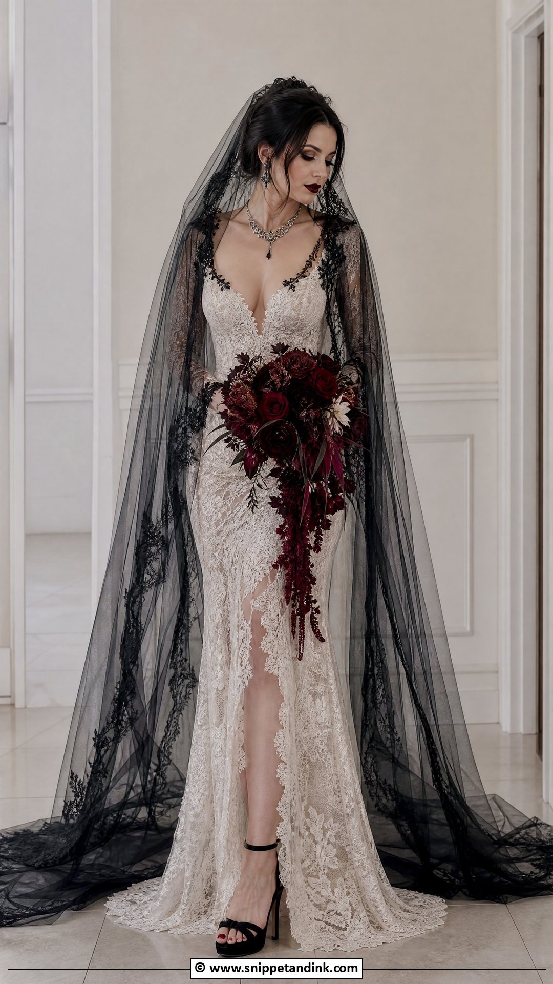 Gothic Wedding Dress With Black Veil - Snippet and Ink - 35 Gothic Wedding Dress Ideas