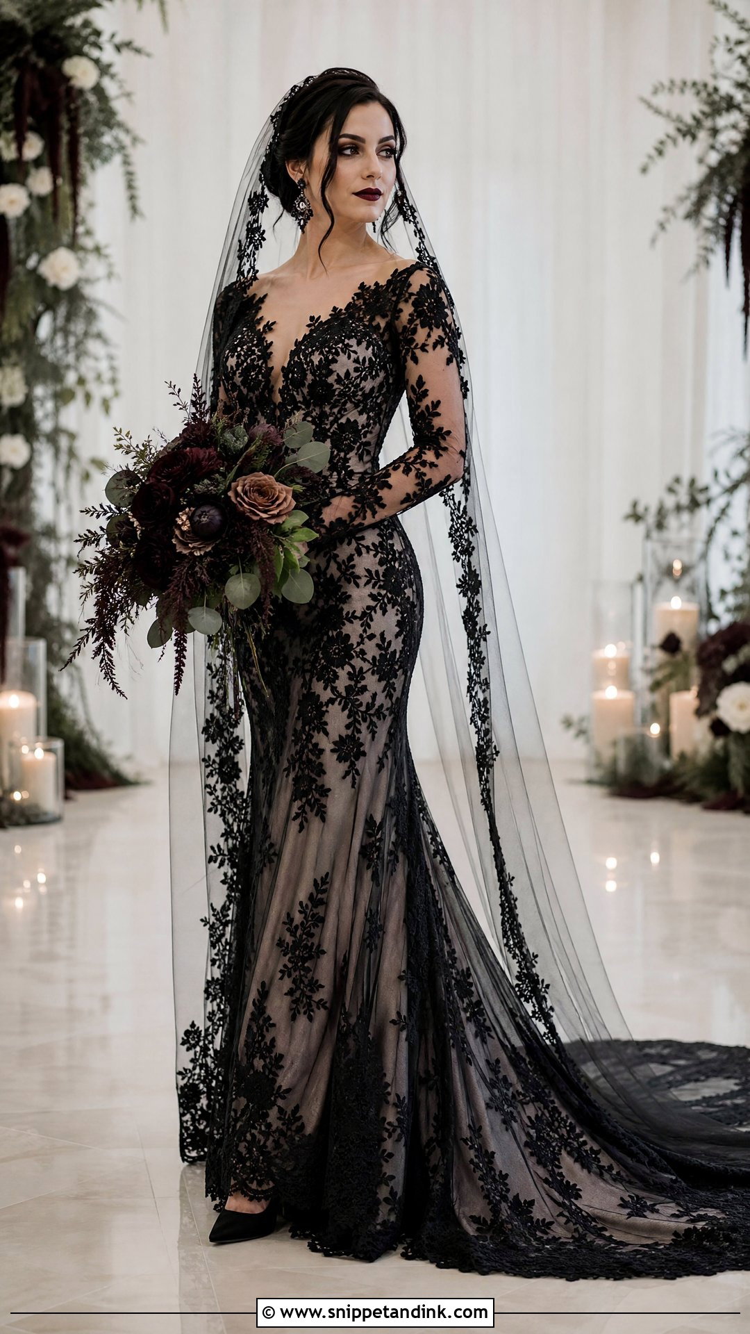 Gothic Wedding Dress With Floral Lace - Snippet and Ink - 25 Gothic Wedding Dresses