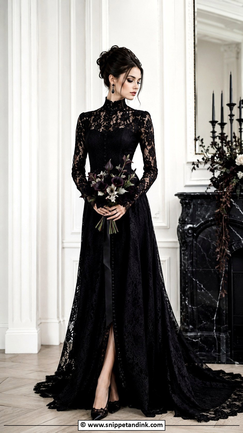 Gothic Wedding Dress With High Neck - Snippet and Ink - 25 Goth Wedding Dresses