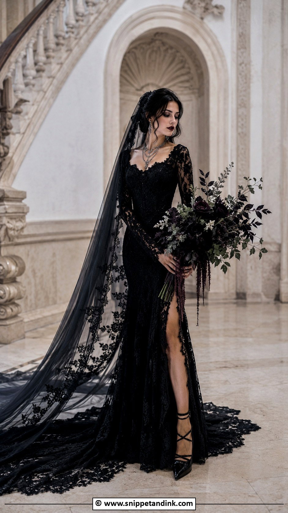 Gothic Wedding Dress With Long Sleeves - Snippet and Ink - 30 Alt Wedding Dress Ideas