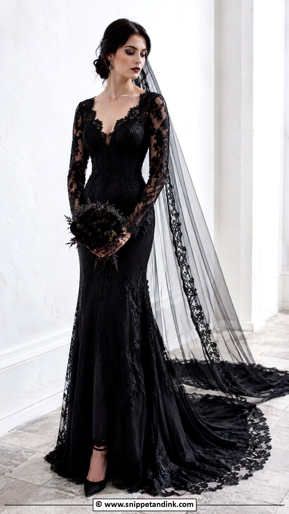 Gothic Wedding Dress With Long Sleeves - Snippet and Ink - 25 Goth Wedding Dresses