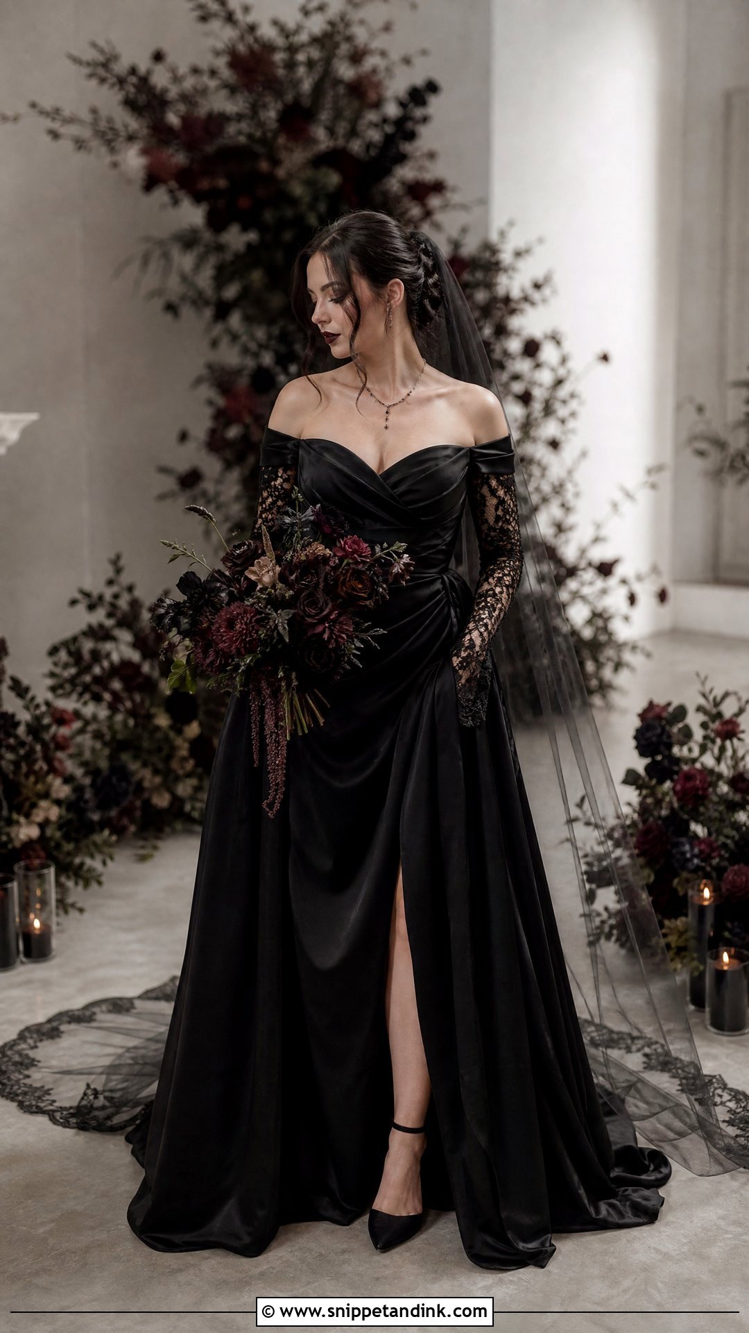 Gothic Wedding Dress With Off Shoulder Neckline - Snippet and Ink - 25 Gothic Wedding Dresses