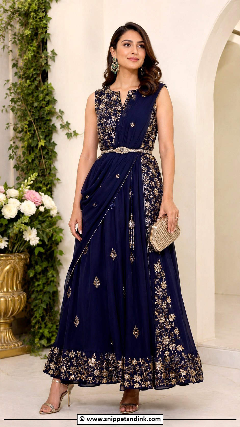 Gown With Belted Dupatta - Snippet and Ink - 30 Gown with Dupatta Ideas