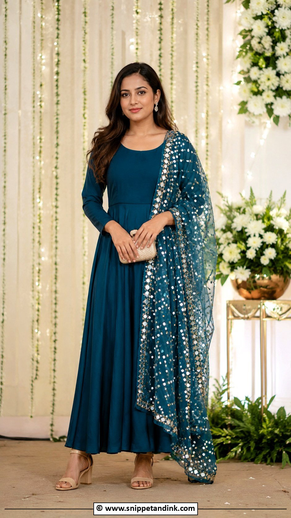Gown With Mirror Work Dupatta - Snippet and Ink - 30 Gown with Dupatta Ideas