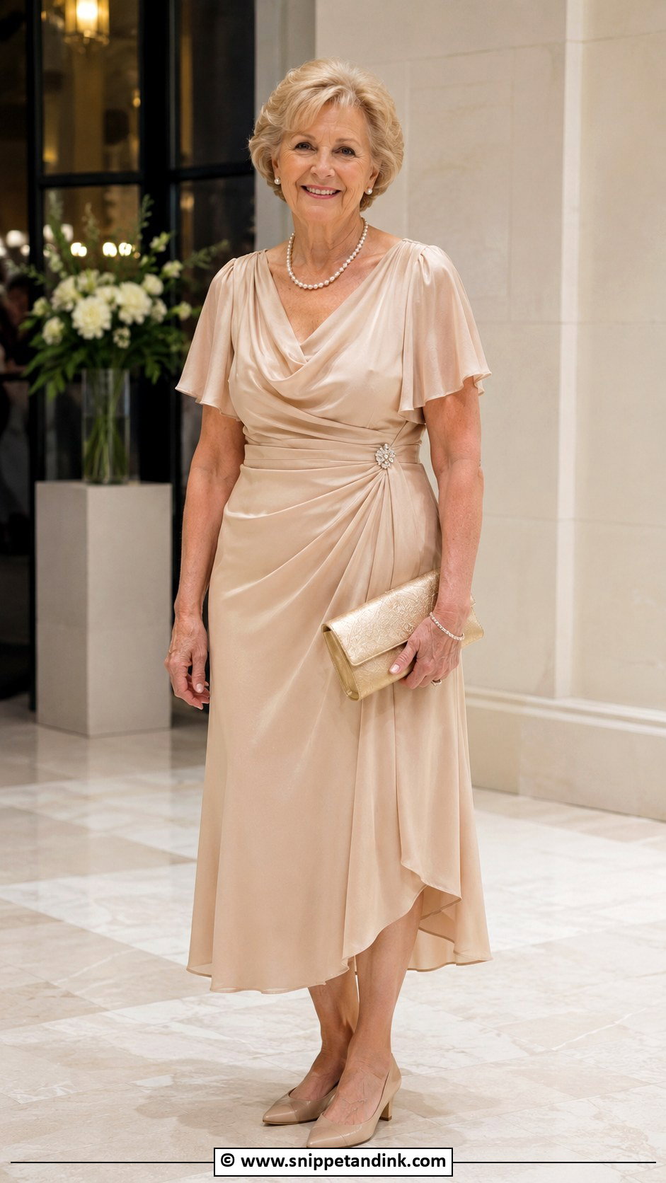 Grandmother Of The Groom Champagne Midi Dress - Snippet and Ink - 25 Grandma Dress for Wedding Ideas