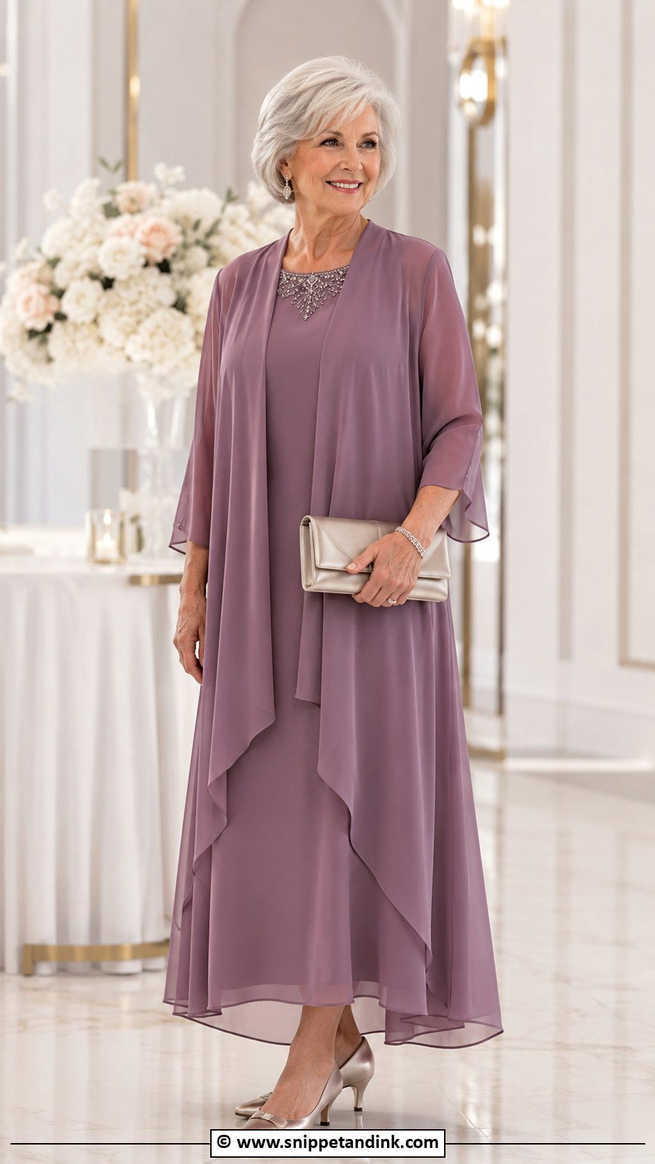 Grandmother Wedding Outfit With Chiffon Overlay - Snippet and Ink - 30 Grandmother Wedding Outfit Ideas