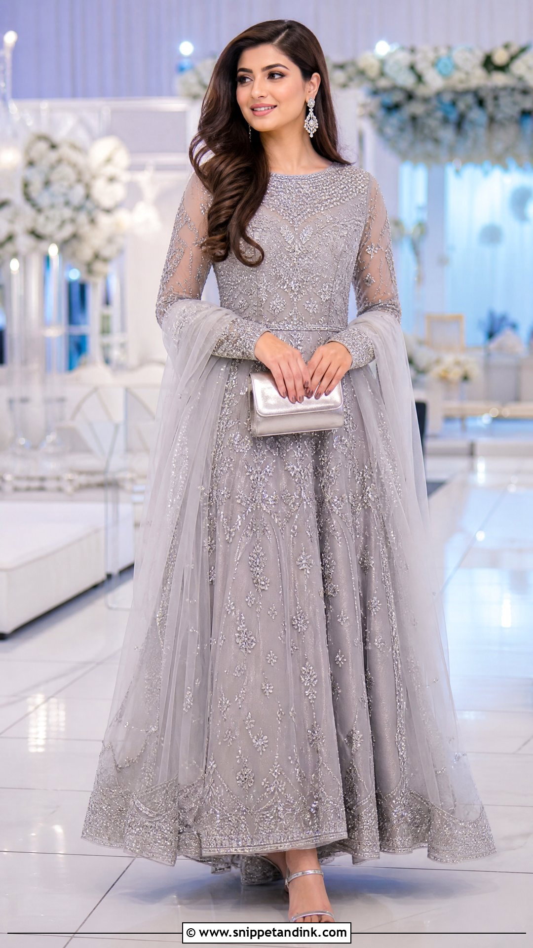 Gray Beaded Walima Gown - Snippet and Ink - 20 Walima Gown Ideas