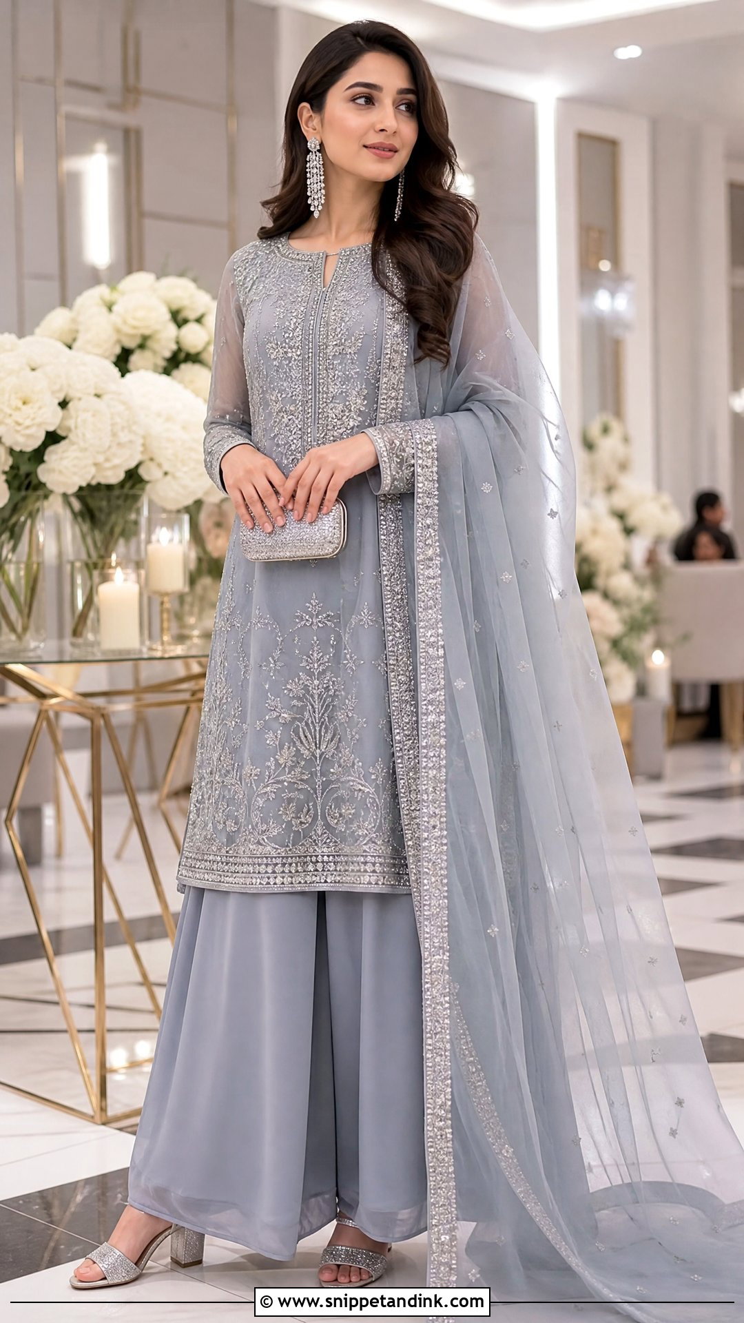 Gray Blue Walima Dress With Palazzo Pants - Snippet and Ink - 25 Walima Dress for Bride Sister Ideas