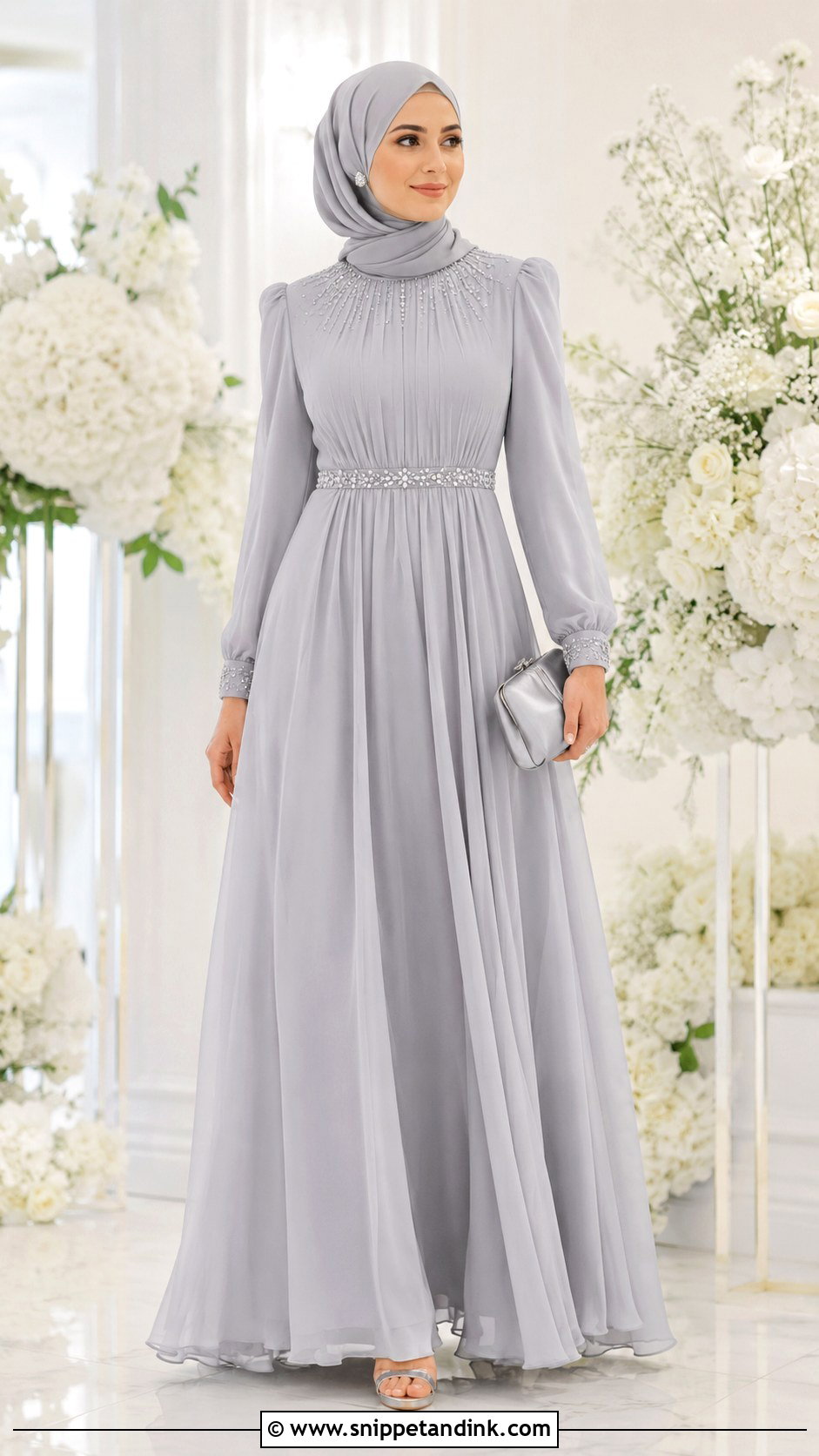 Gray Bridesmaid Hijab Gown - Snippet and Ink - 25 Braidsmaid Hijab Style Ideas