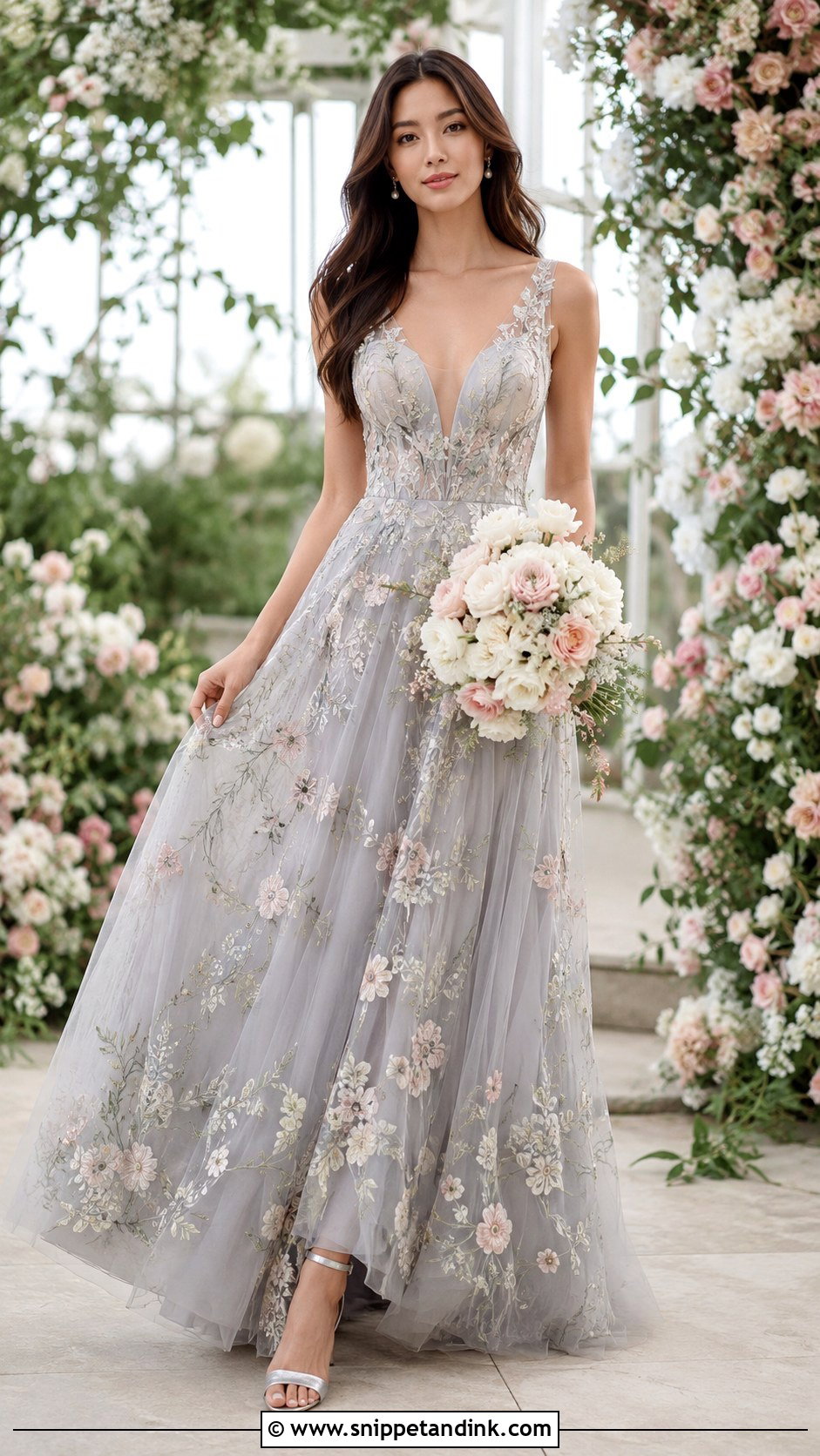 Gray Floral Embroidered Wedding Dress - Snippet and Ink - 25 Gray Wedding Dress Ideas