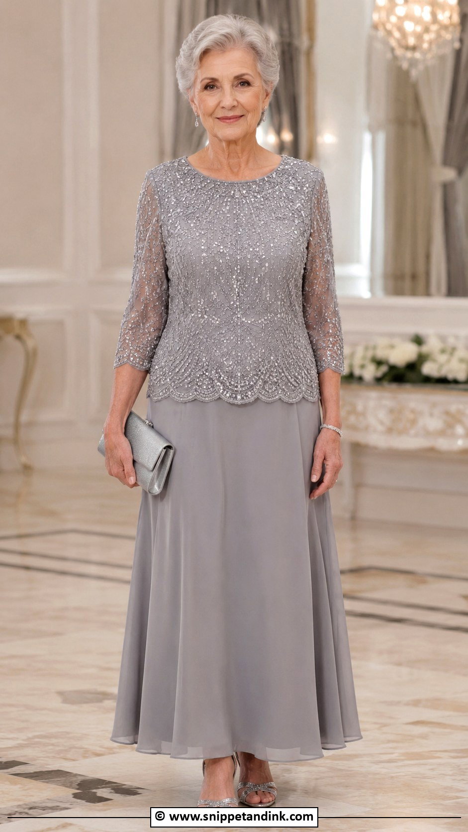 Gray Grandmother Wedding Outfit With Beaded Top - Snippet and Ink - 30 Grandmother Wedding Outfit Ideas