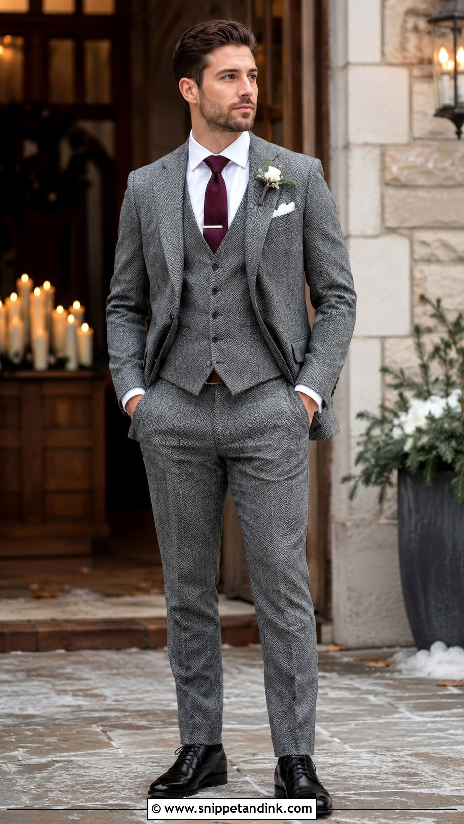 Gray Herringbone 3 Piece Wedding Suit - Snippet and Ink - 20 3 Piece Suit Wedding Ideas
