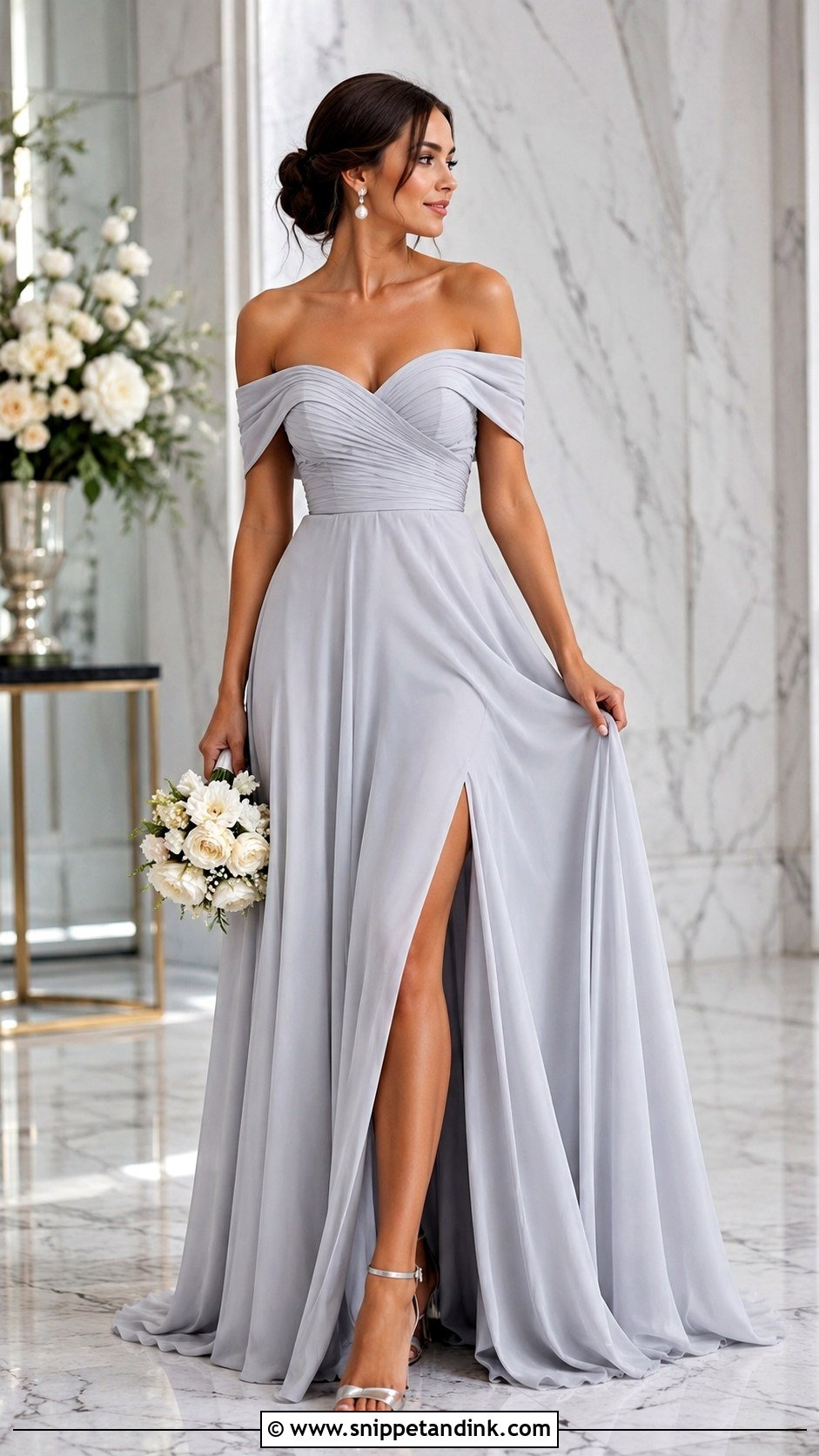 Gray Off Shoulder Wedding Dress - Snippet and Ink - 25 Gray Wedding Dress Ideas