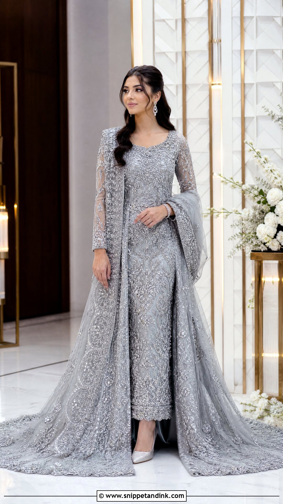 Gray Pakistani Bridal Gown With Detachable Train - Snippet and Ink - 20 Pakistani Bridal Gown Ideas